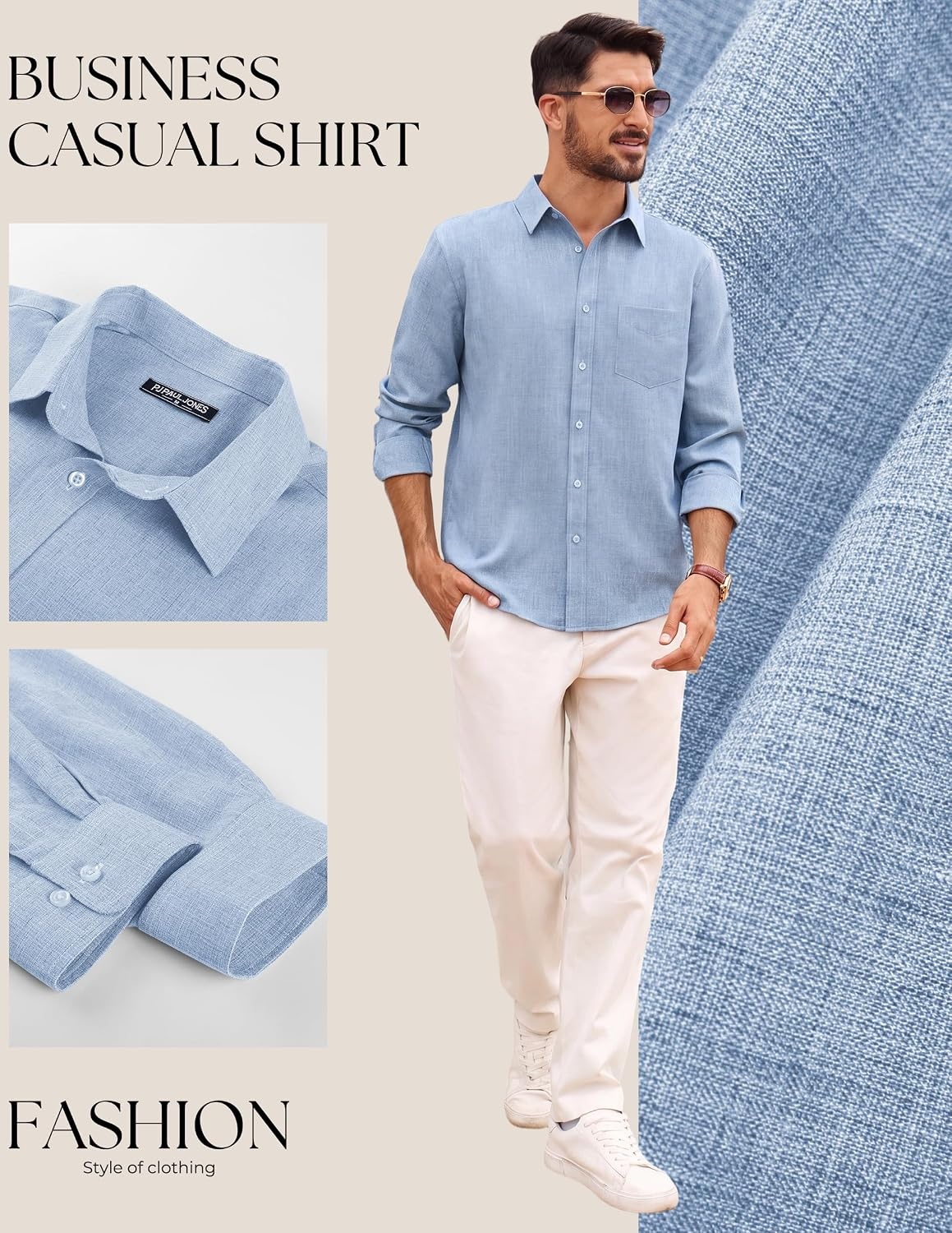 image:imagePJ PAUL JONES Mens Button Down Long Sleeve Shirts CasualSky Blue