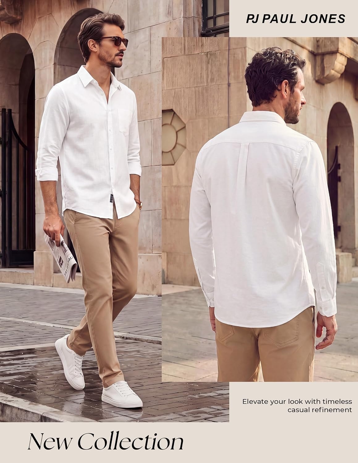 image:imagePJ PAUL JONES Mens Button Down Long Sleeve Shirts CasualWhite