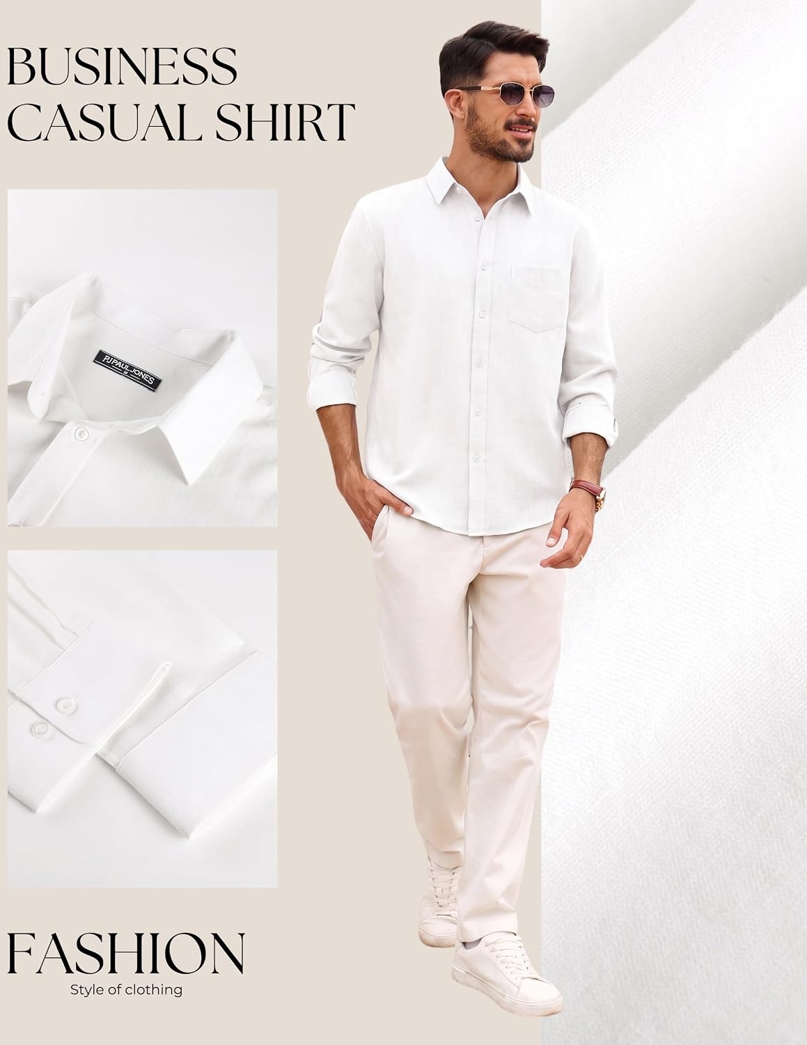 image:imagePJ PAUL JONES Mens Button Down Long Sleeve Shirts CasualWhite