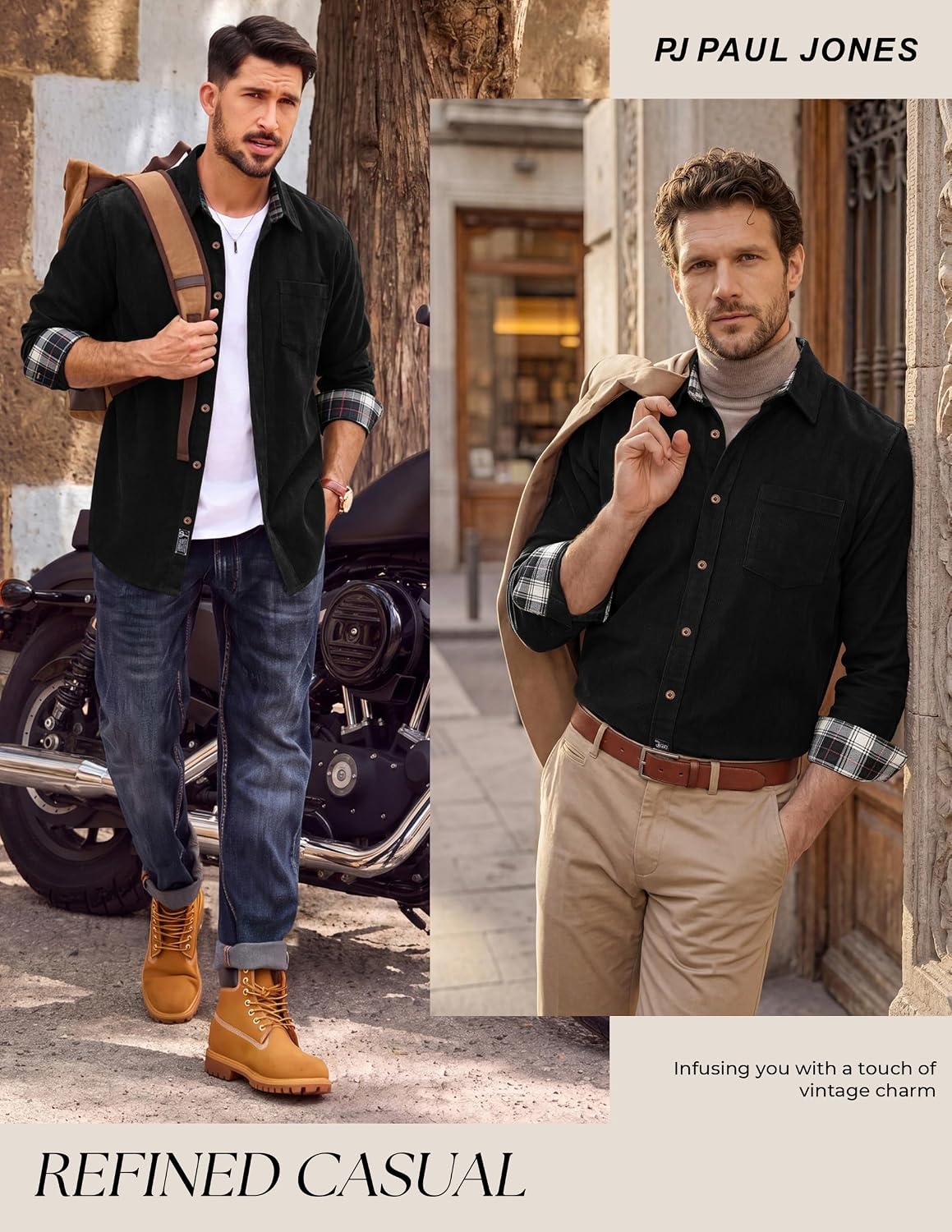 image:imagePJ PAUL JONES Mens Corduroy Long Sleeve Button Down 100 Cotton ShirtBlack