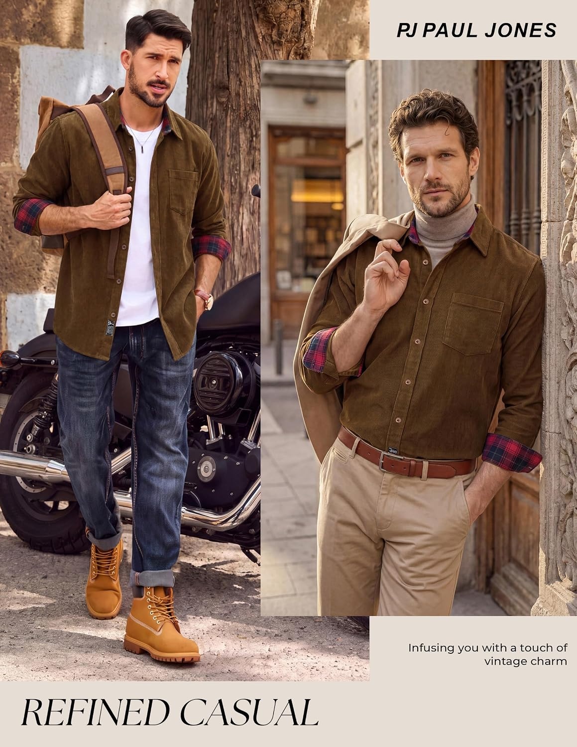 image:imagePJ PAUL JONES Mens Corduroy Long Sleeve Button Down 100 Cotton ShirtBrown