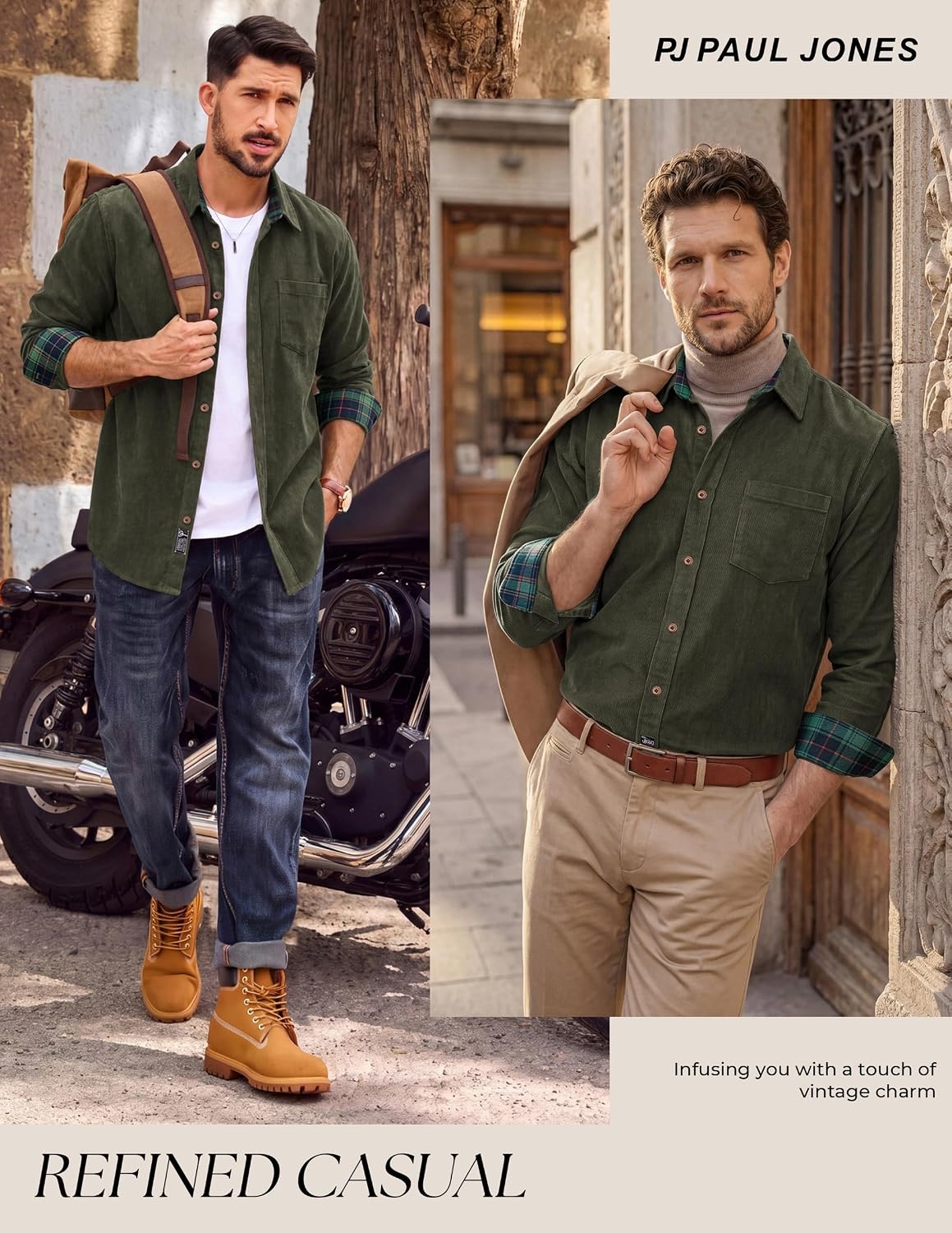 image:imagePJ PAUL JONES Mens Corduroy Long Sleeve Button Down 100 Cotton ShirtGray Green