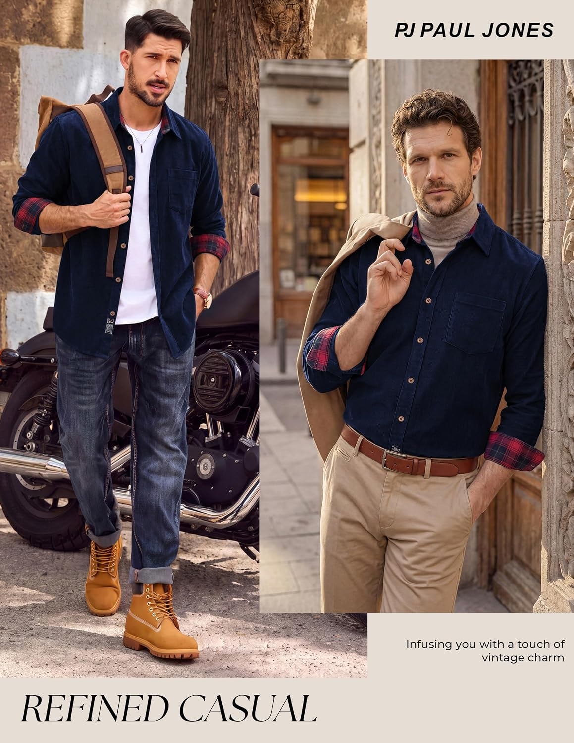 image:imagePJ PAUL JONES Mens Corduroy Long Sleeve Button Down 100 Cotton ShirtNavy Blue