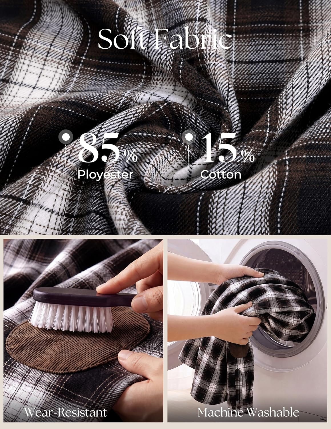 image:imagePJ PAUL JONES Mens Cotton Flannel Long Sleeve Button Down Plaid Work ShirtBeig Black