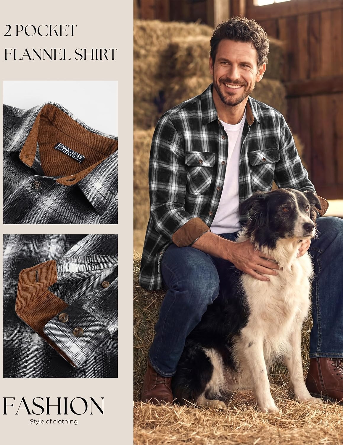 image:imagePJ PAUL JONES Mens Cotton Flannel Long Sleeve Button Down Plaid Work ShirtBlack Ombre