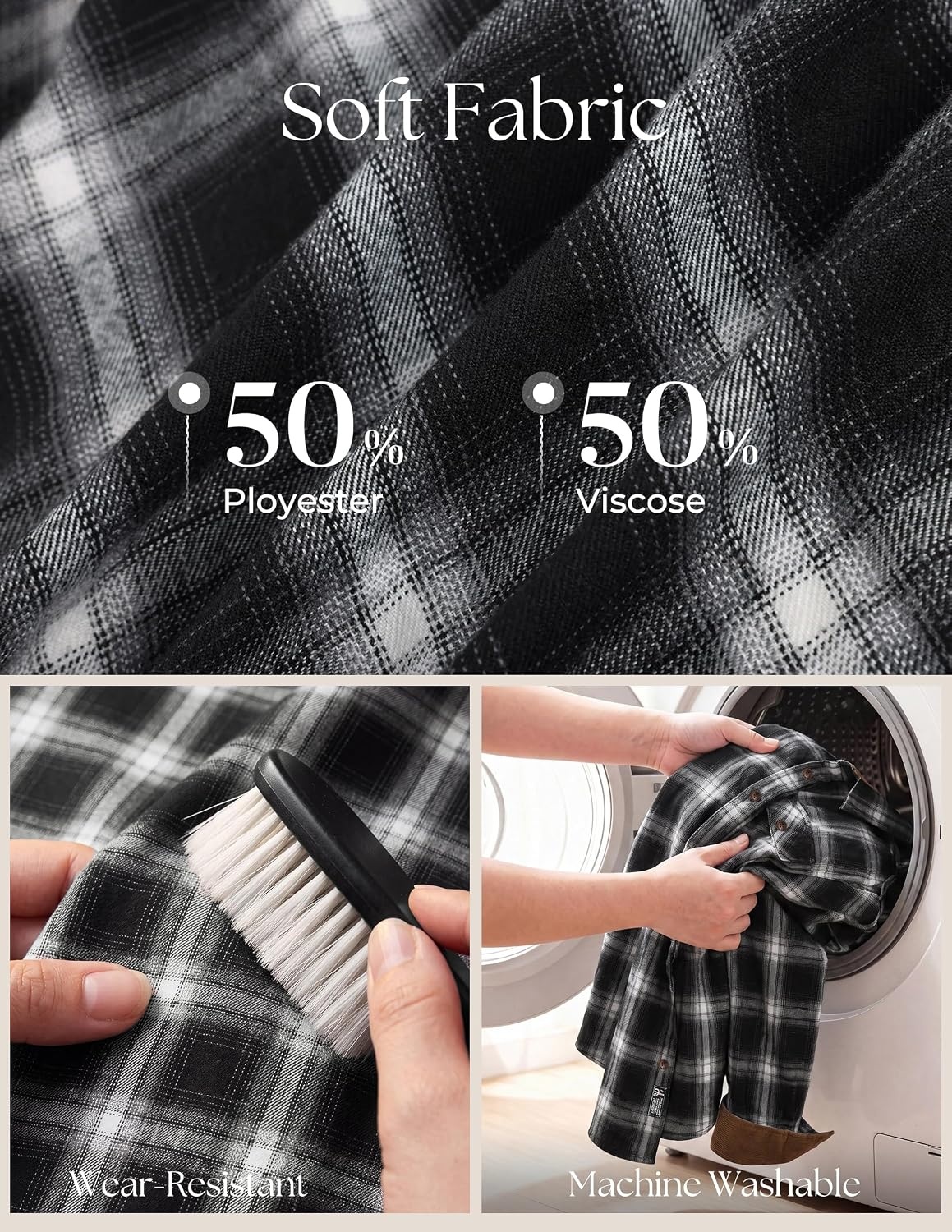 image:imagePJ PAUL JONES Mens Cotton Flannel Long Sleeve Button Down Plaid Work ShirtBlack Ombre