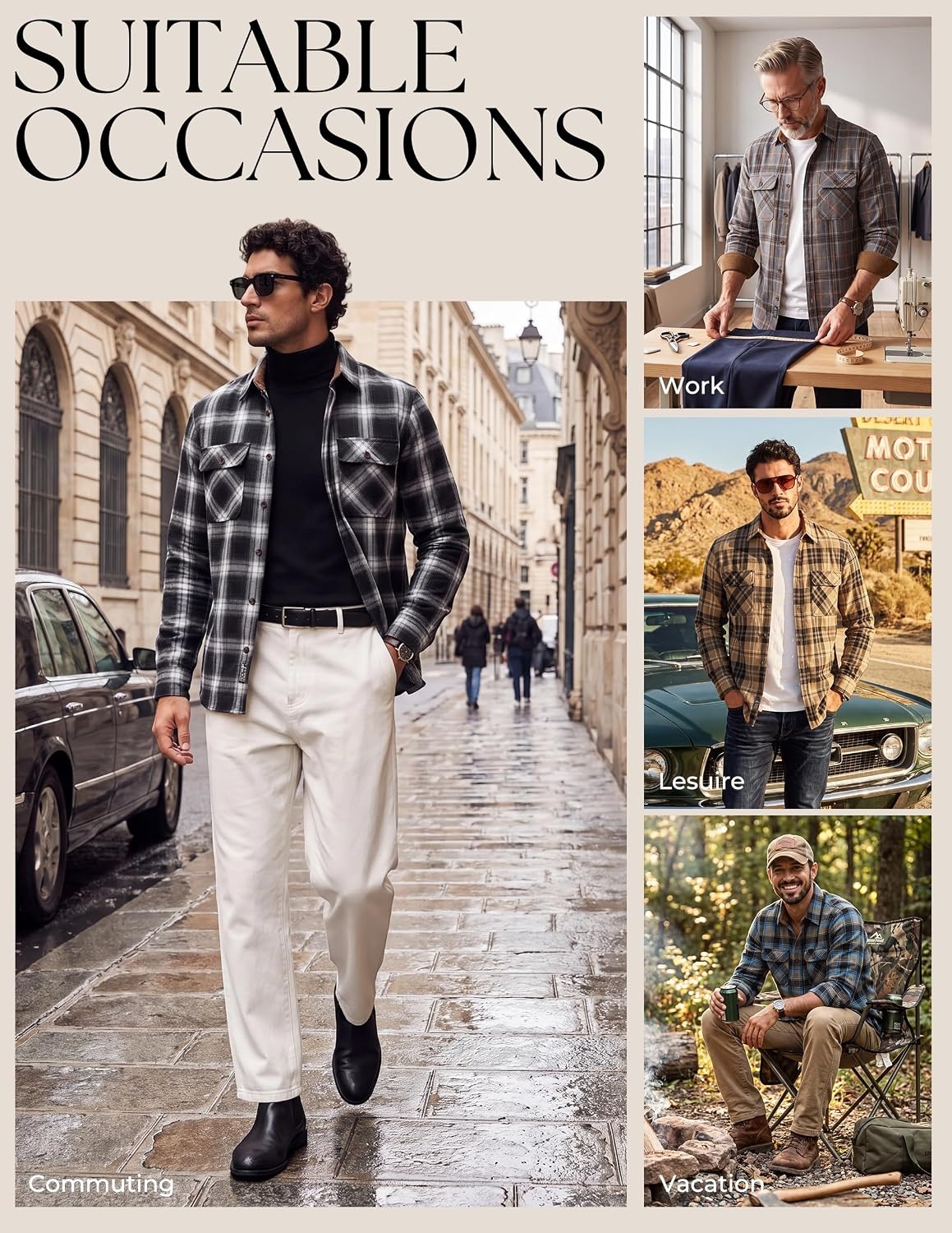 image:imagePJ PAUL JONES Mens Cotton Flannel Long Sleeve Button Down Plaid Work ShirtBlack Ombre