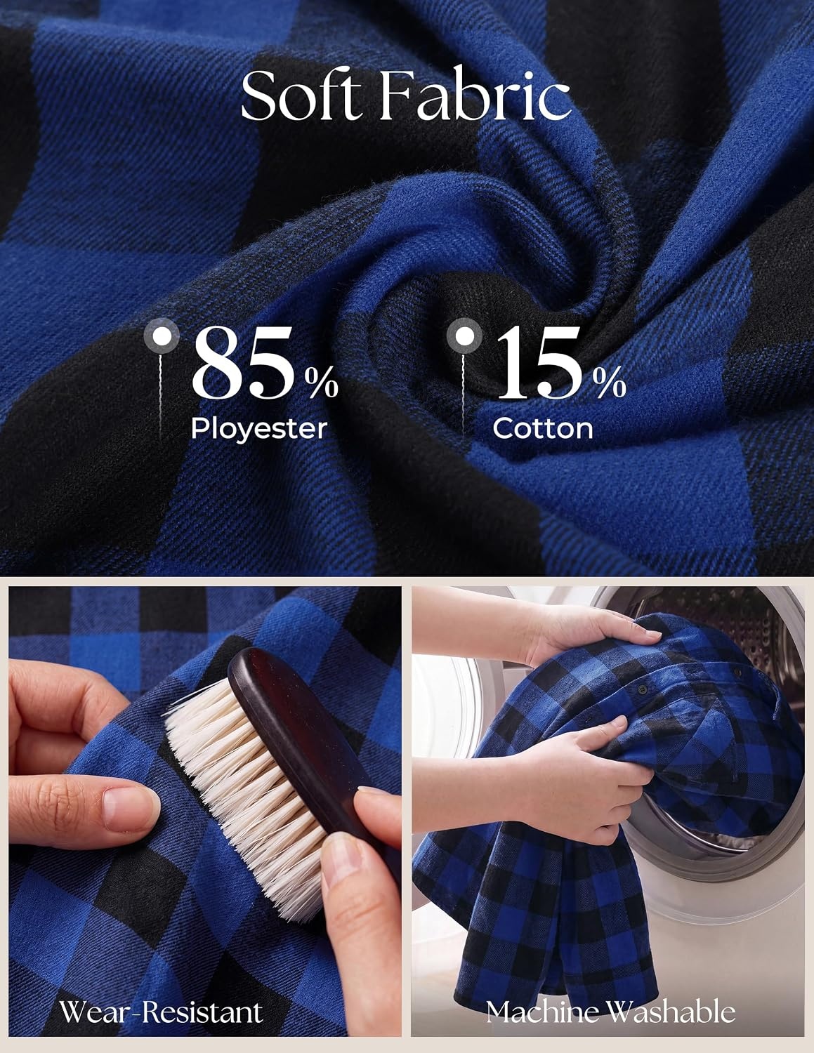 image:imagePJ PAUL JONES Mens Cotton Flannel Long Sleeve Button Down Plaid Work ShirtBright Blue Black