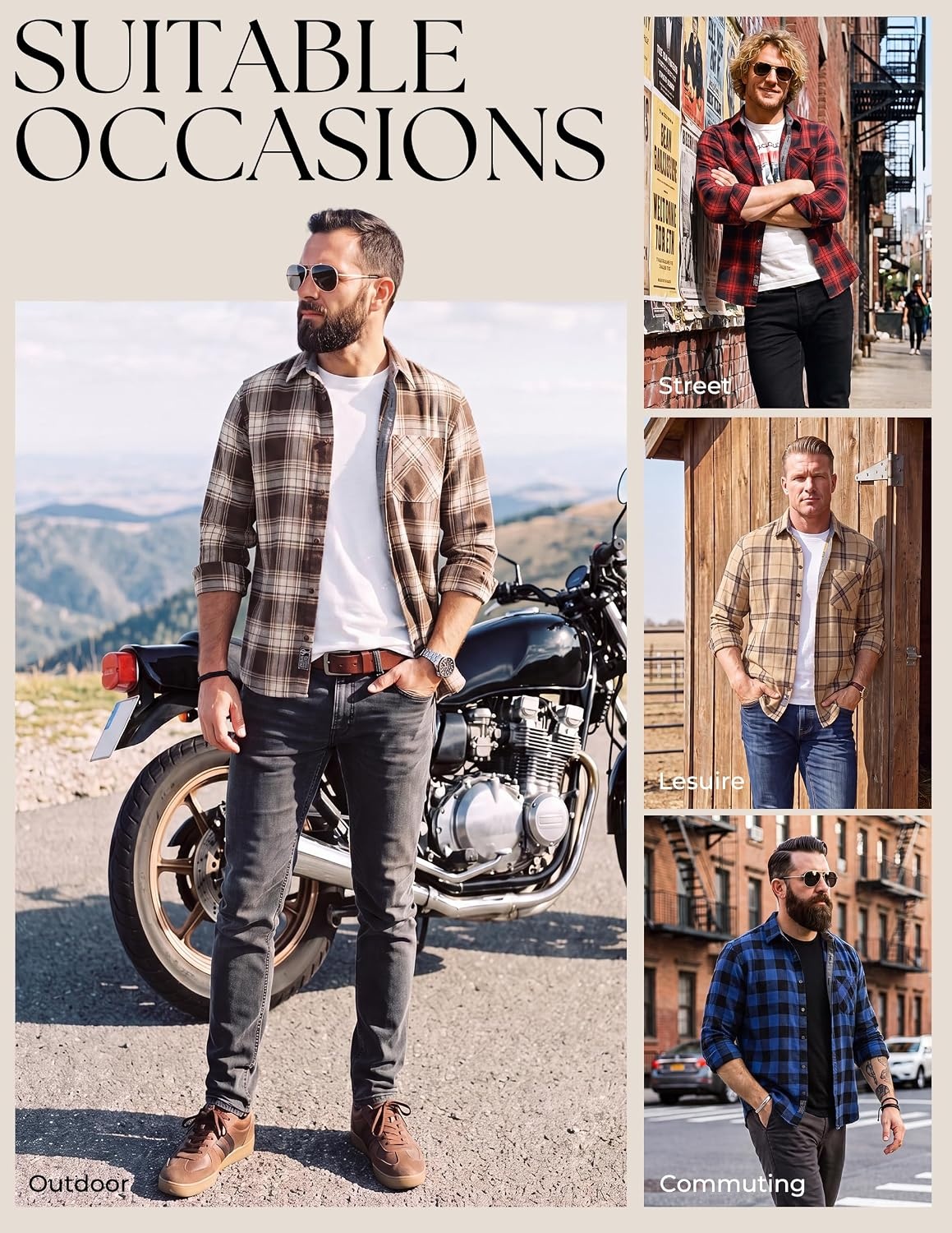 image:imagePJ PAUL JONES Mens Cotton Flannel Long Sleeve Button Down Plaid Work ShirtCamel Taupe Plaid