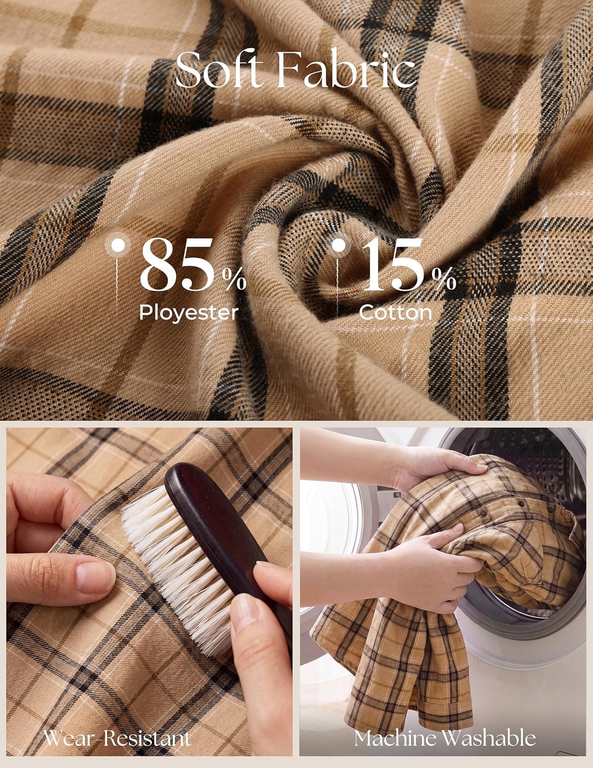 image:imagePJ PAUL JONES Mens Cotton Flannel Long Sleeve Button Down Plaid Work ShirtCamel Taupe Plaid