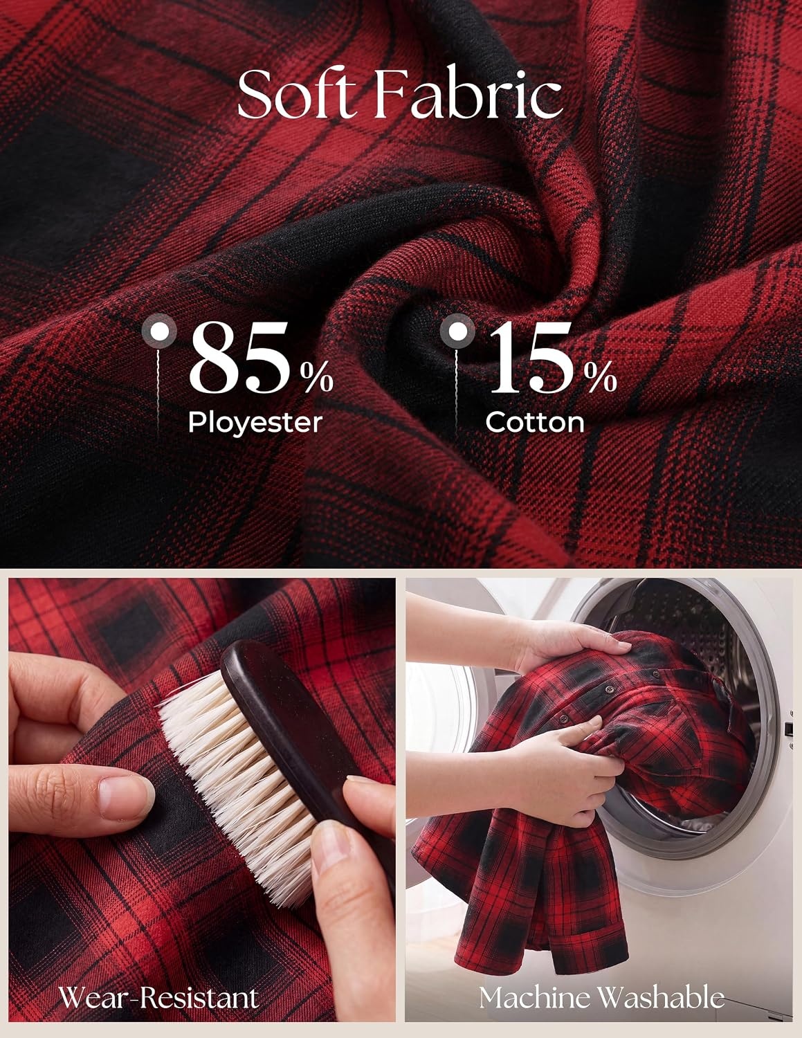 image:imagePJ PAUL JONES Mens Cotton Flannel Long Sleeve Button Down Plaid Work ShirtClassic Red Black
