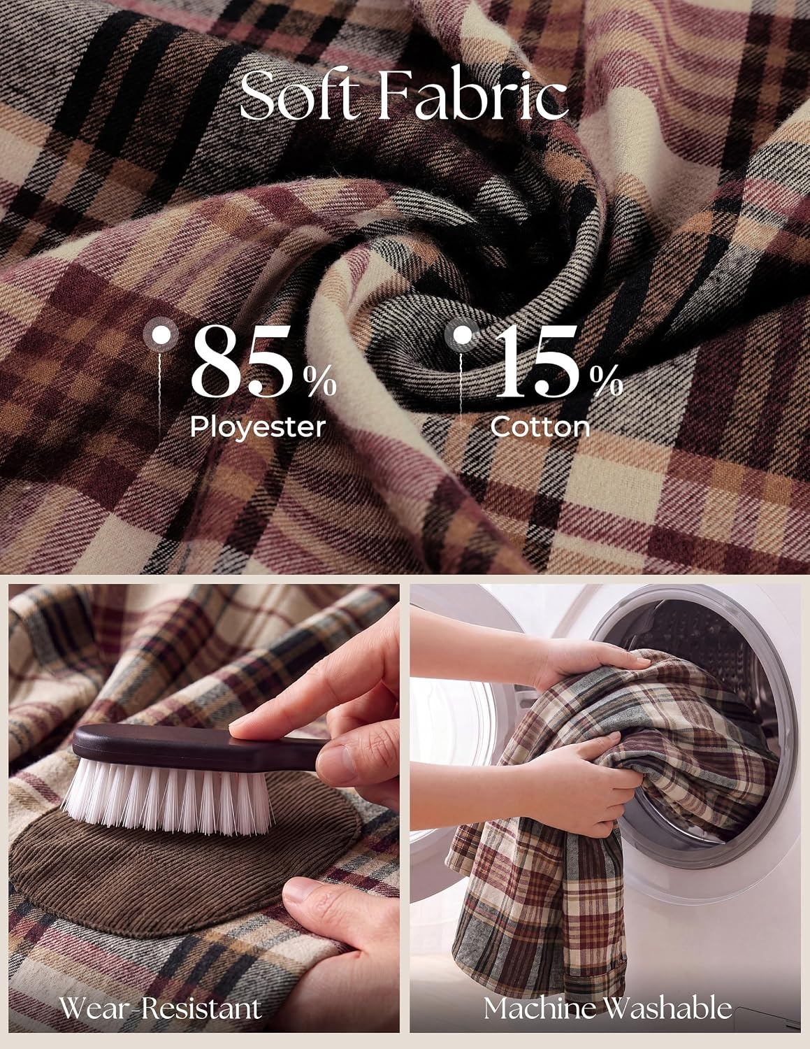 image:imagePJ PAUL JONES Mens Cotton Flannel Long Sleeve Button Down Plaid Work ShirtCoffee Burgundy Plaid