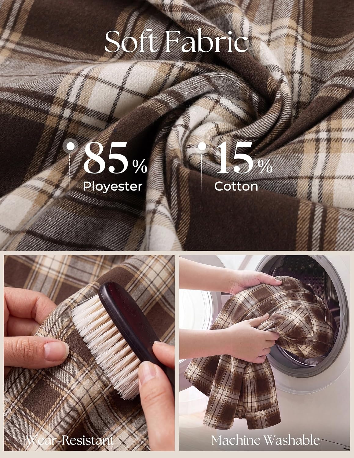 image:imagePJ PAUL JONES Mens Cotton Flannel Long Sleeve Button Down Plaid Work ShirtCoffee Charcoal Plaid
