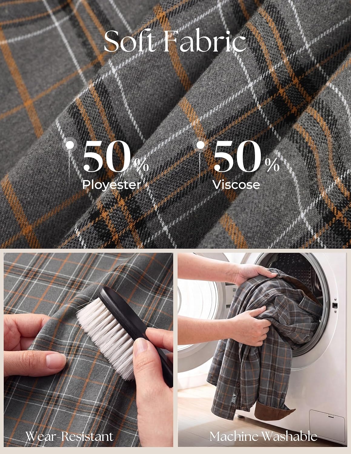 image:imagePJ PAUL JONES Mens Cotton Flannel Long Sleeve Button Down Plaid Work ShirtGrey Tan Plaid