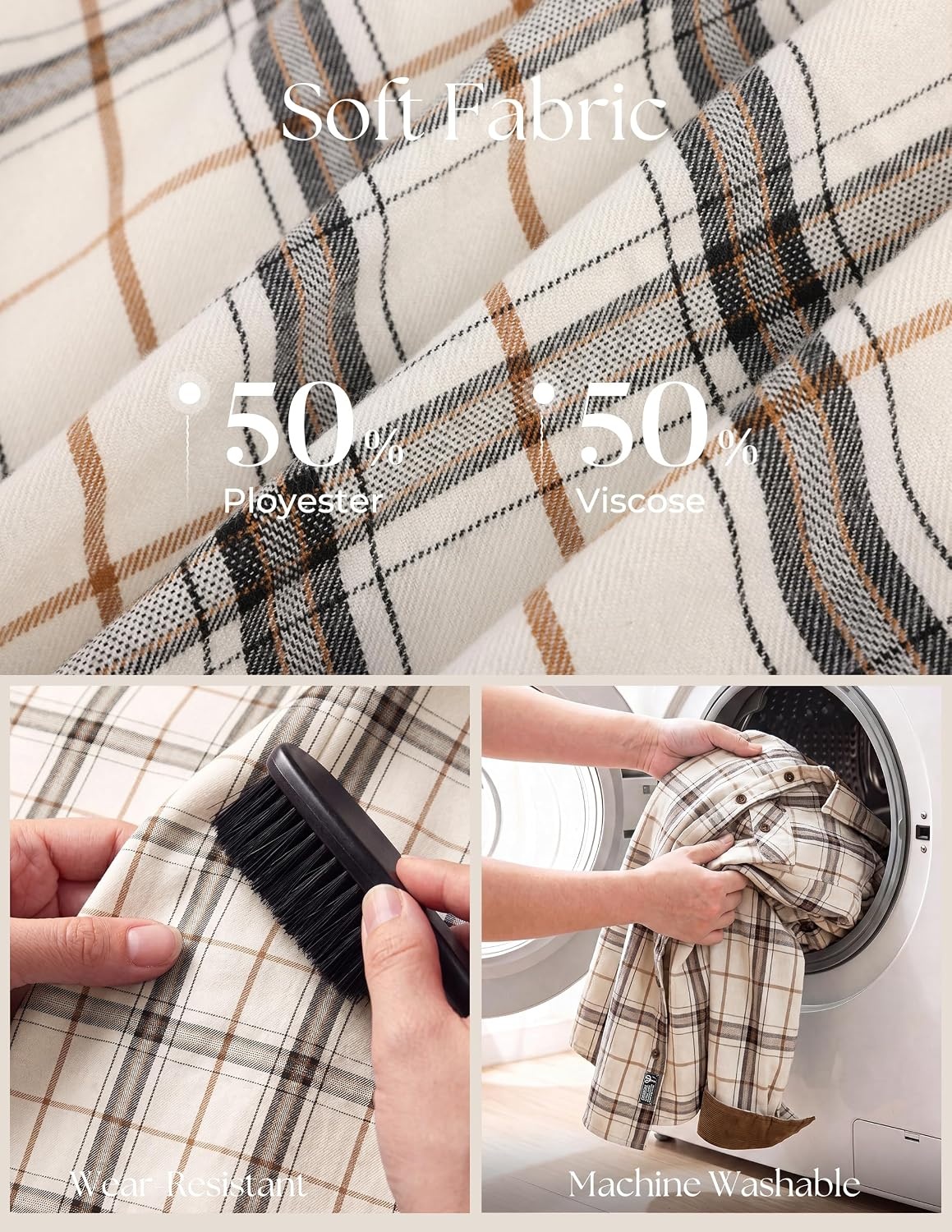image:imagePJ PAUL JONES Mens Cotton Flannel Long Sleeve Button Down Plaid Work ShirtIvory Tan Plaid