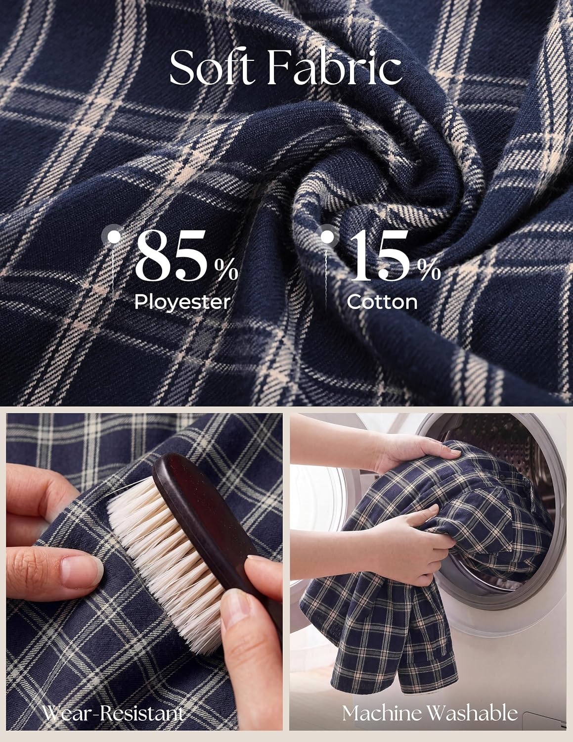 image:imagePJ PAUL JONES Mens Cotton Flannel Long Sleeve Button Down Plaid Work ShirtNavy Beige Plaid