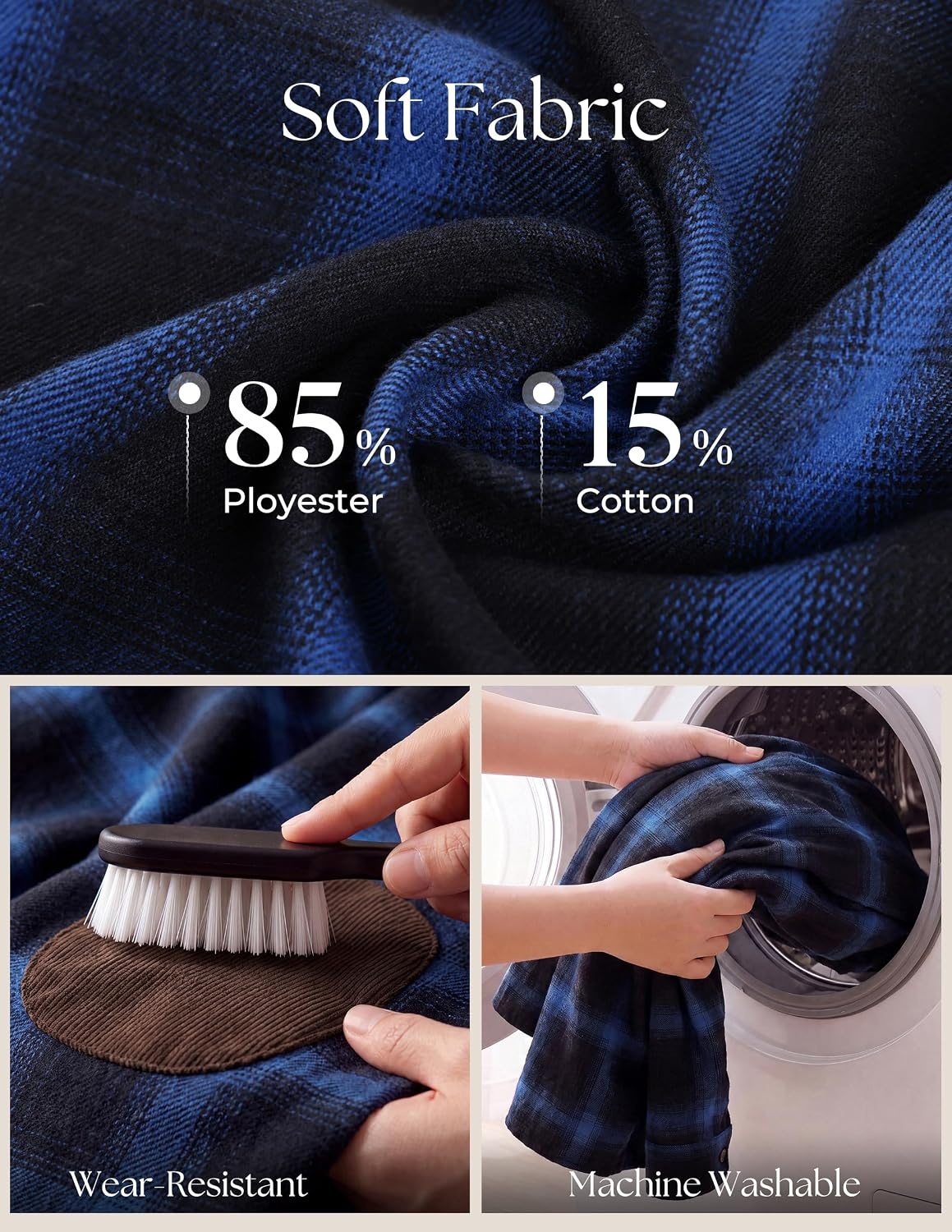 image:imagePJ PAUL JONES Mens Cotton Flannel Long Sleeve Button Down Plaid Work ShirtNavy Blue Plaid