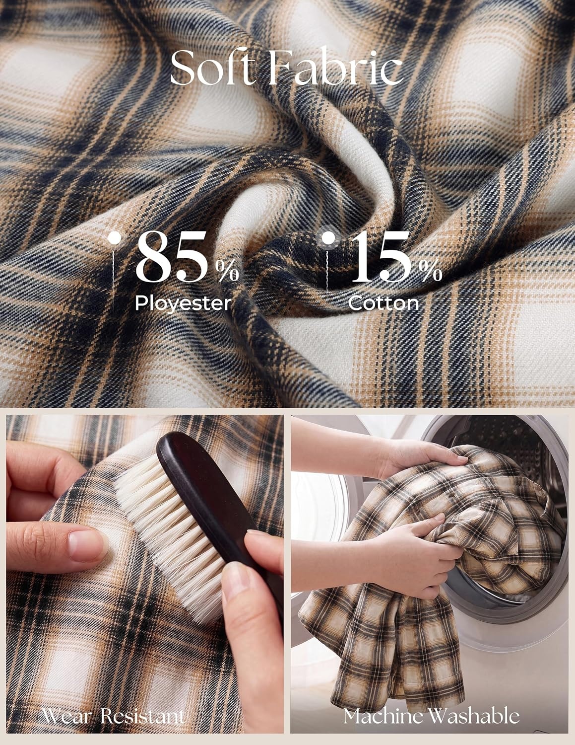 image:imagePJ PAUL JONES Mens Cotton Flannel Long Sleeve Button Down Plaid Work ShirtNavy Cream Plaid