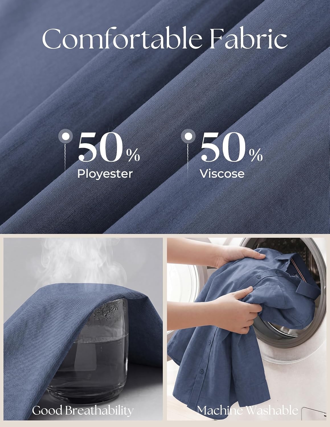 image:imagePJ PAUL JONES Mens Dress Shirts Casual Button Down Untucked Shirts for MenDark Denim Blue