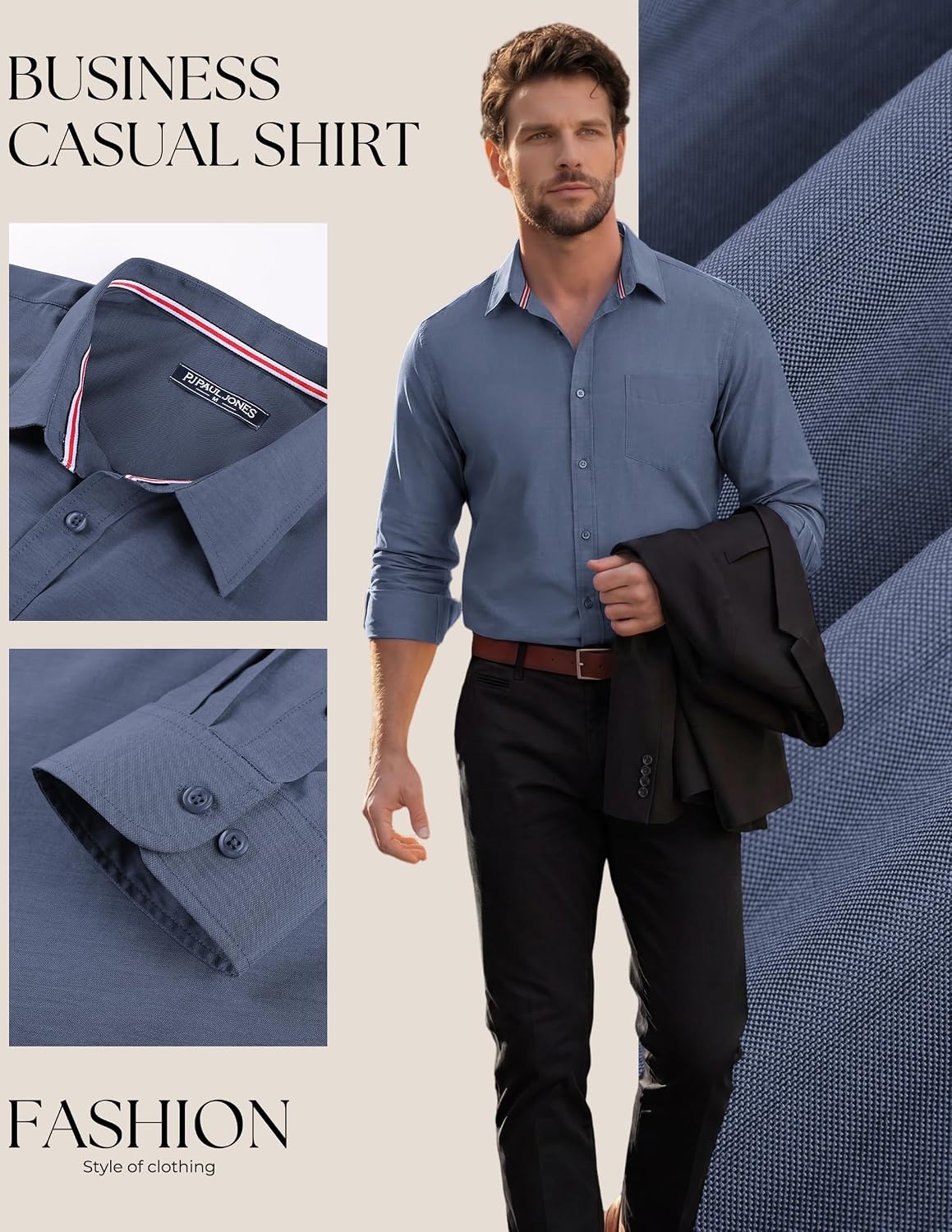 image:imagePJ PAUL JONES Mens Dress Shirts Casual Button Down Untucked Shirts for MenDark Denim Blue