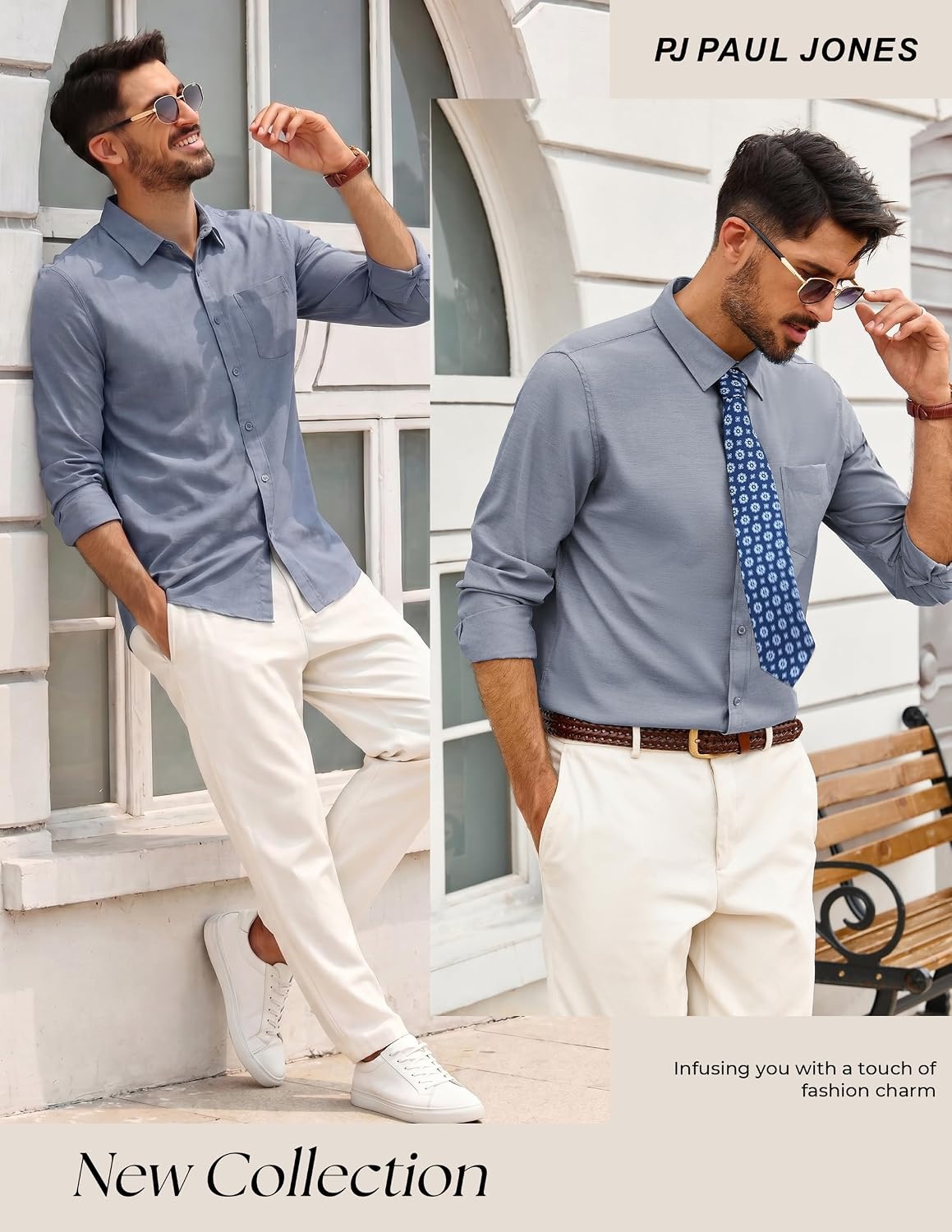 image:imagePJ PAUL JONES Mens Dress Shirts Casual Button Down Untucked Shirts for MenLake Blue