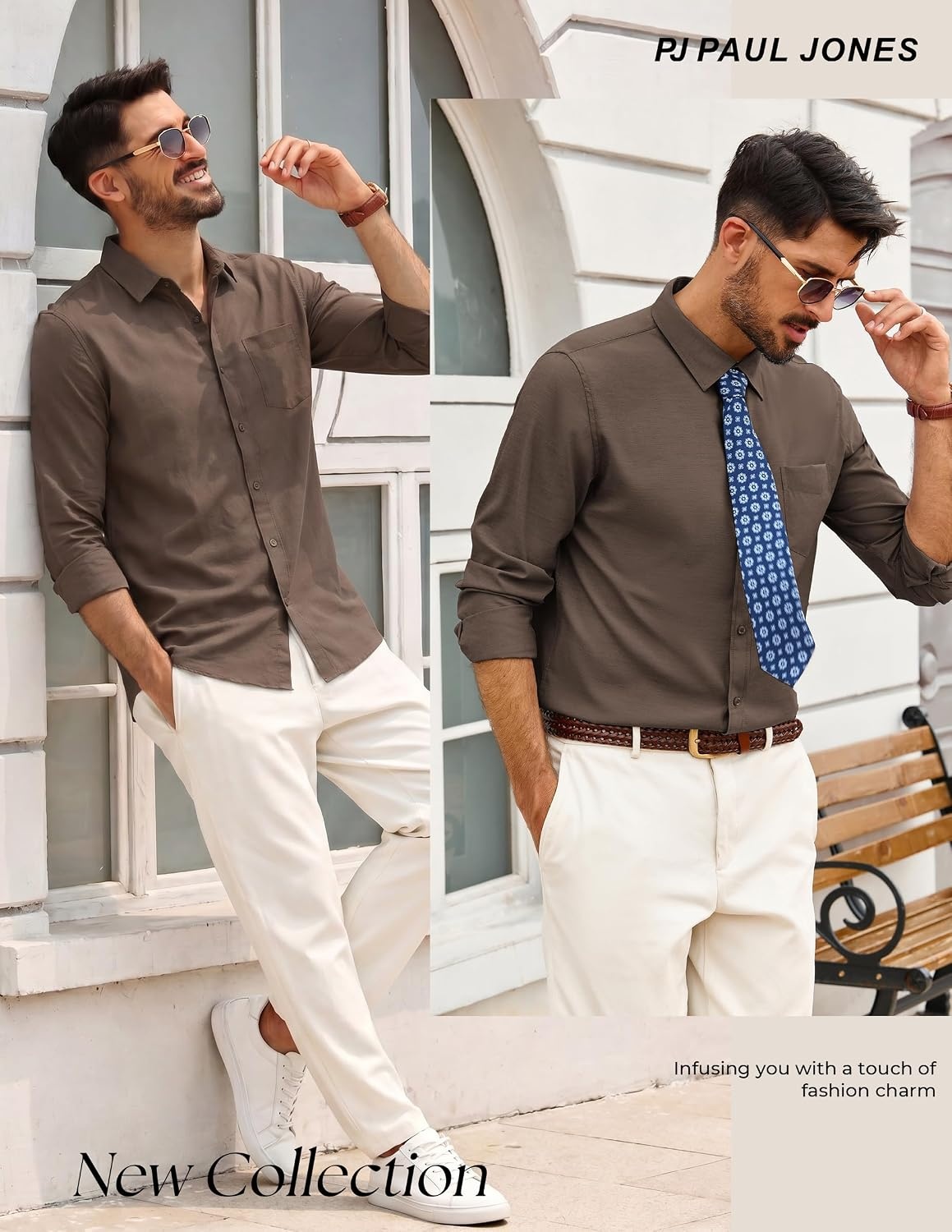image:imagePJ PAUL JONES Mens Dress Shirts Casual Button Down Untucked Shirts for MenLight Coffee