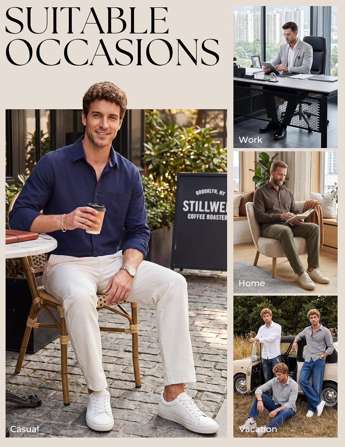 image:imagePJ PAUL JONES Mens Dress Shirts Casual Button Down Untucked Shirts for MenLight Gray