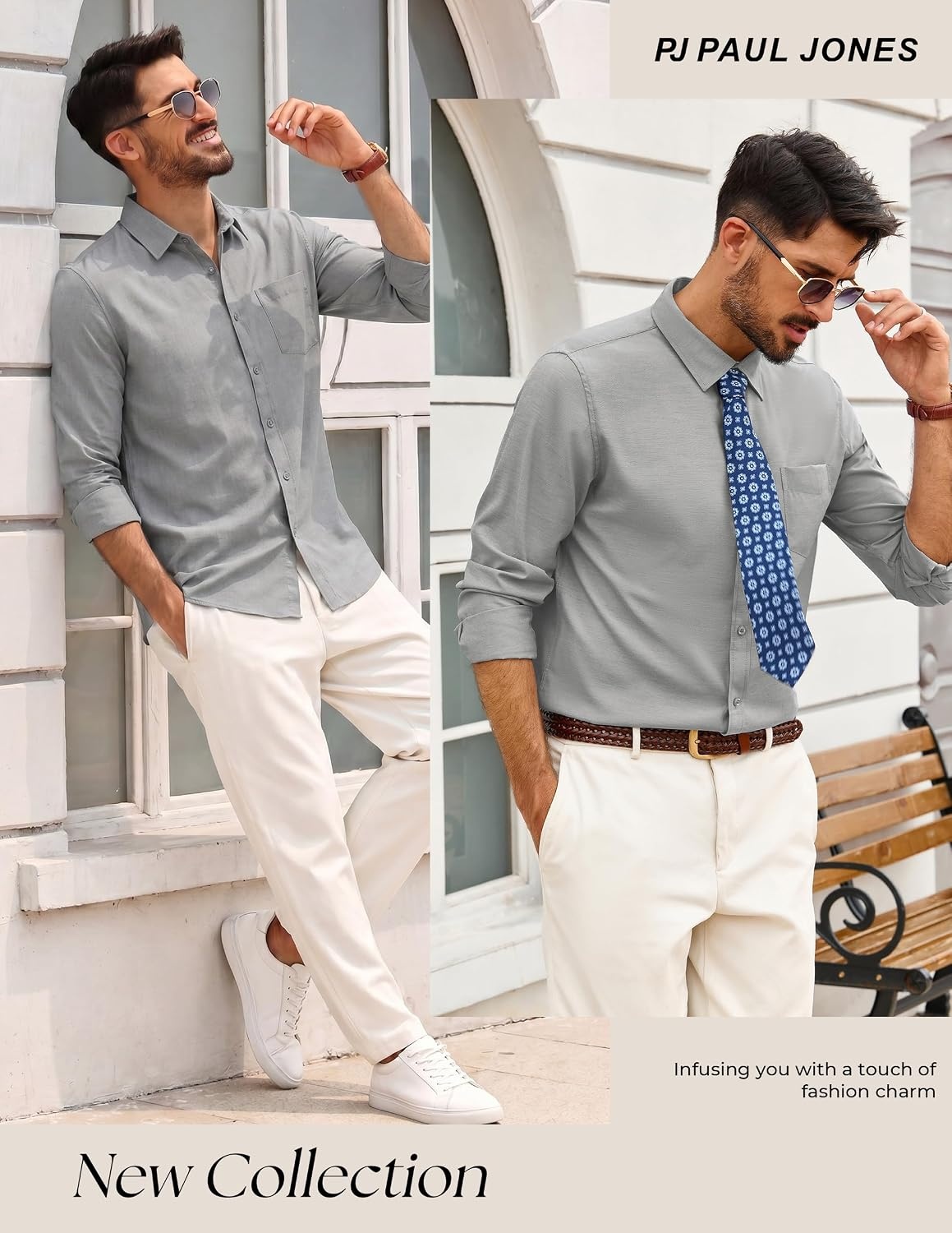 image:imagePJ PAUL JONES Mens Dress Shirts Casual Button Down Untucked Shirts for MenLight Gray