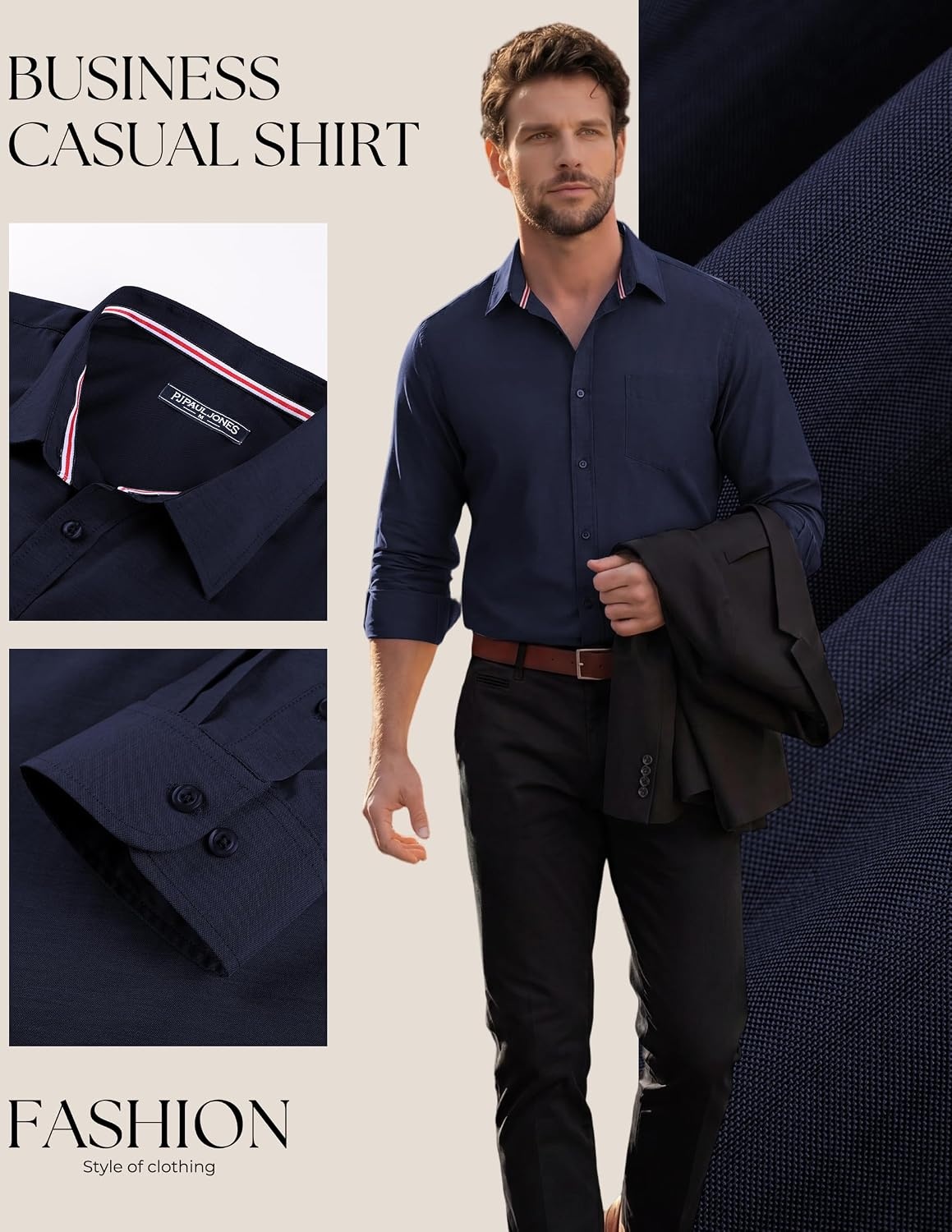 image:imagePJ PAUL JONES Mens Dress Shirts Casual Button Down Untucked Shirts for MenNavy