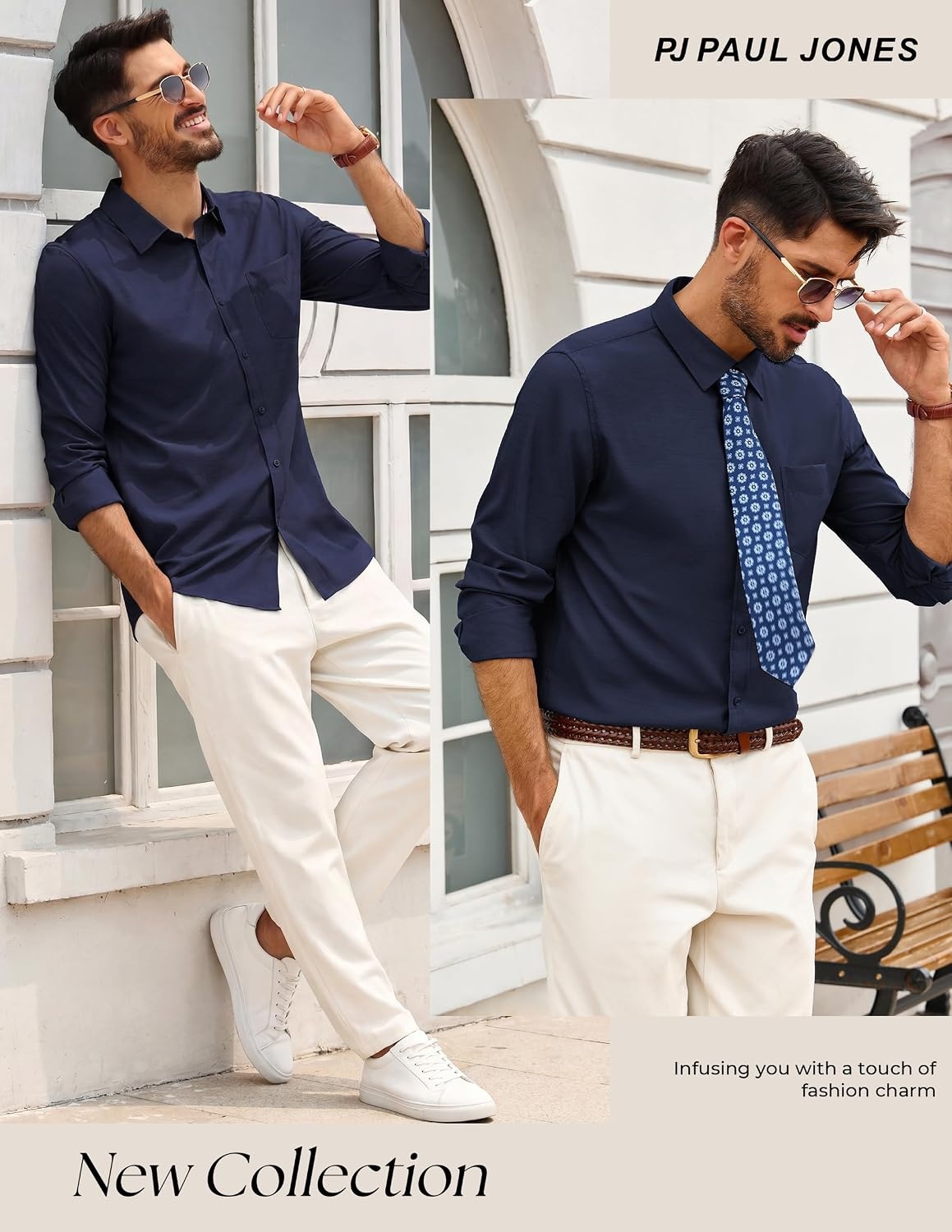 image:imagePJ PAUL JONES Mens Dress Shirts Casual Button Down Untucked Shirts for MenNavy