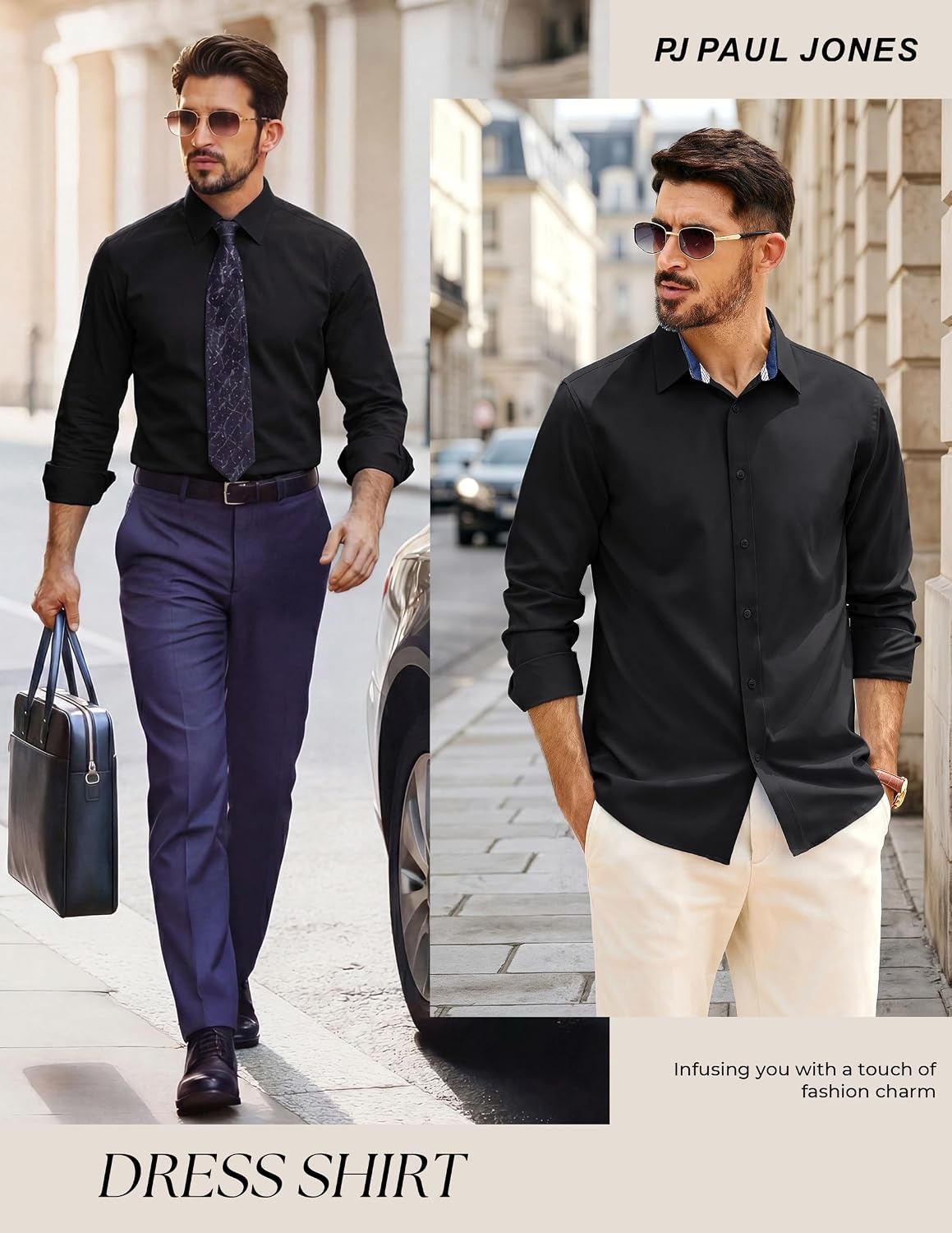 image:imagePJ PAUL JONES Mens Dress Shirts Long Sleeve Wrinkle Free Button Down ShirtBlack
