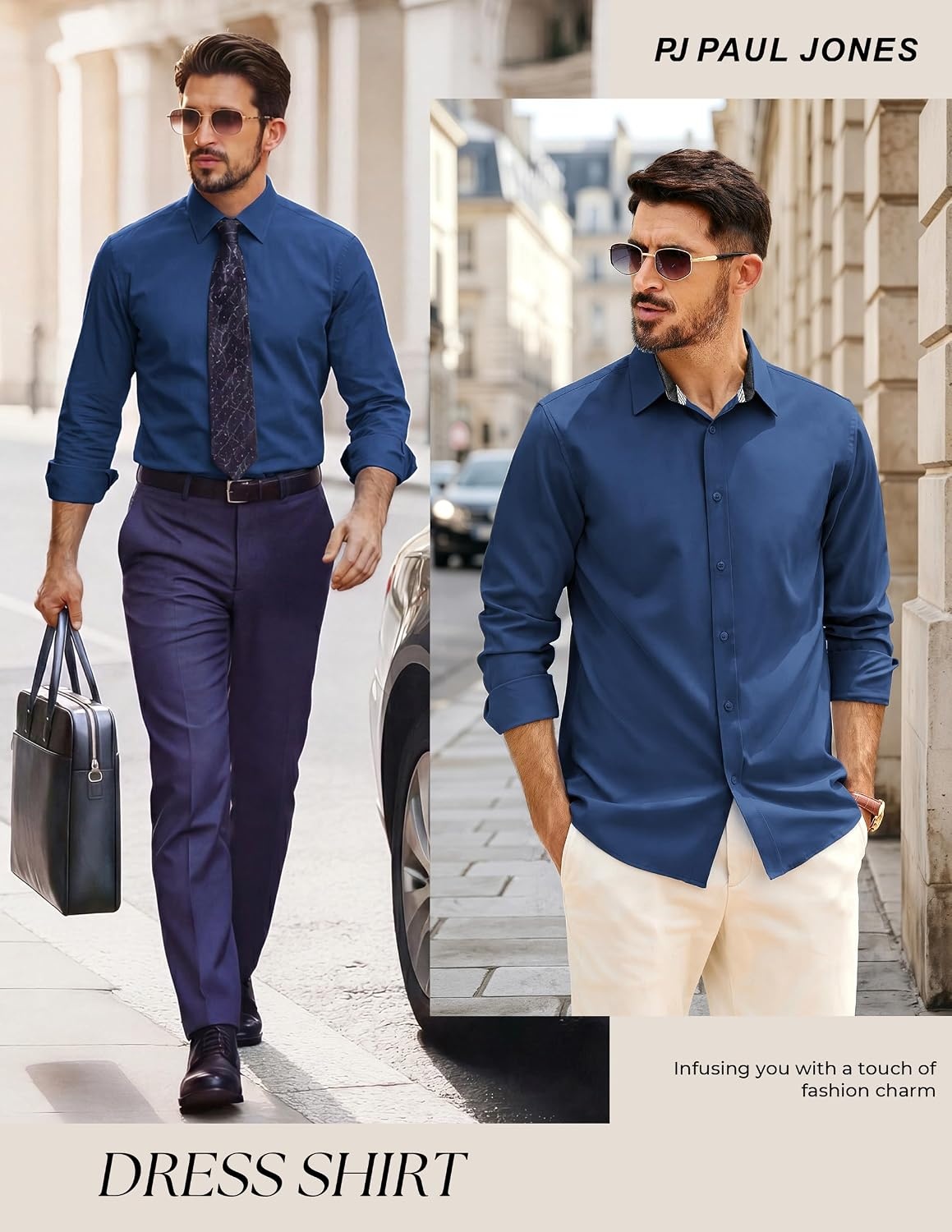 image:imagePJ PAUL JONES Mens Dress Shirts Long Sleeve Wrinkle Free Button Down ShirtDark Blue