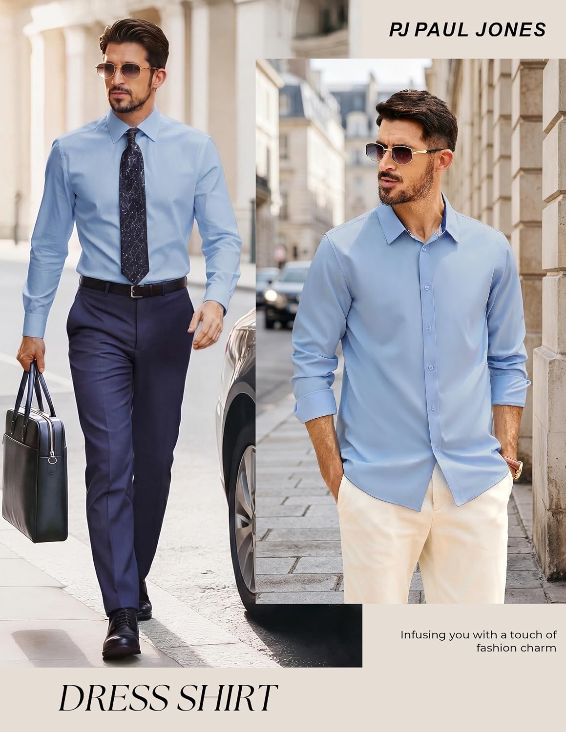 image:imagePJ PAUL JONES Mens Dress Shirts Long Sleeve Wrinkle Free Button Down ShirtSky Blue