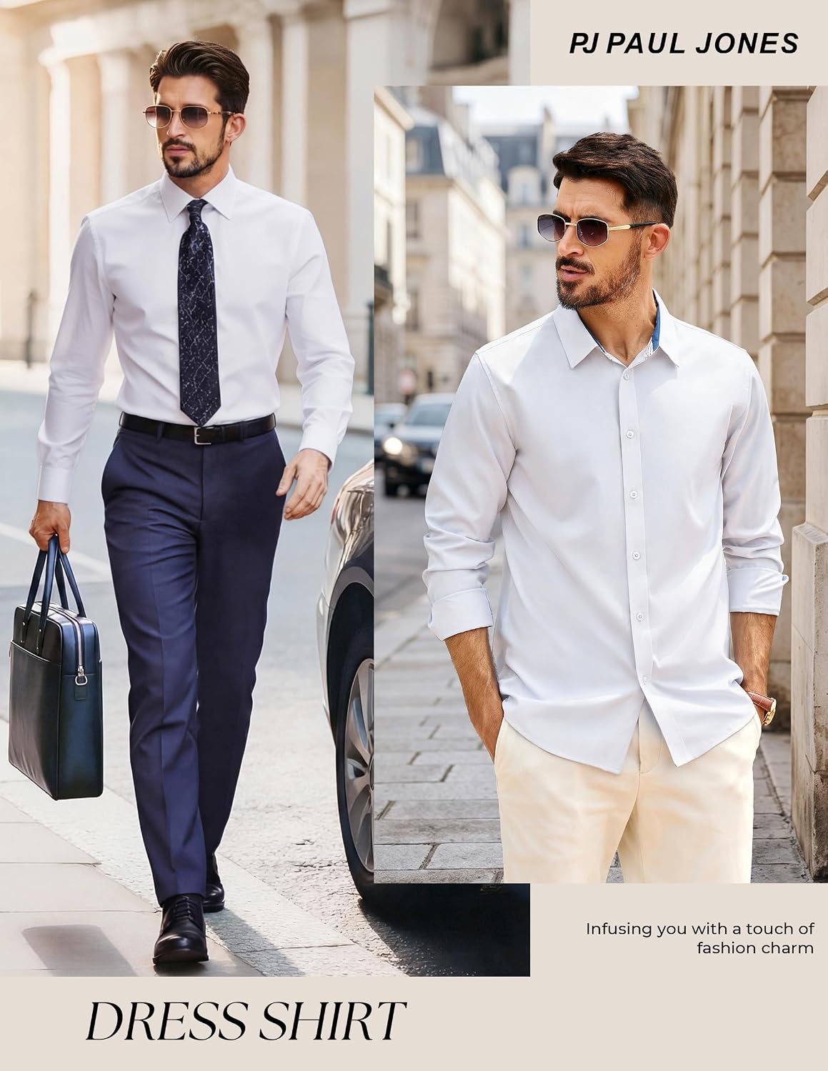 image:imagePJ PAUL JONES Mens Dress Shirts Long Sleeve Wrinkle Free Button Down ShirtWhite