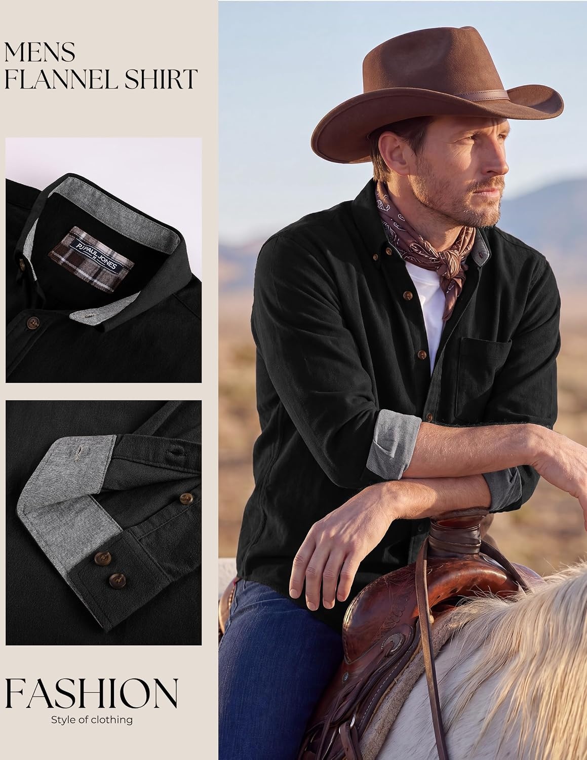 image:imagePJ PAUL JONES Mens Flannel Button Down Shirts 100 Brushed CottonBlack