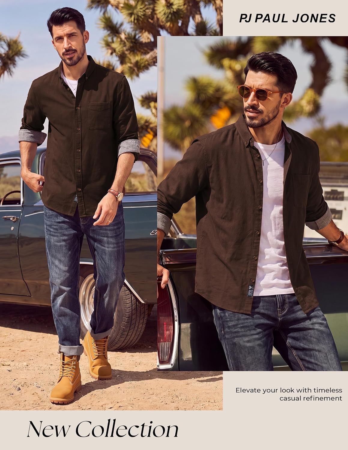 image:imagePJ PAUL JONES Mens Flannel Button Down Shirts 100 Brushed CottonCoffee