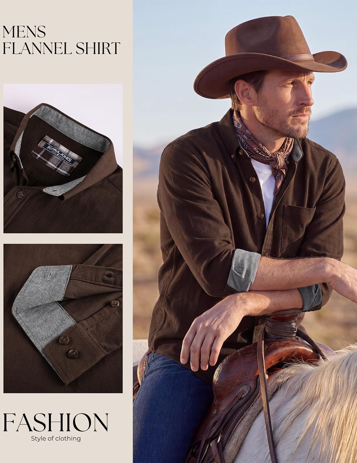 image:imagePJ PAUL JONES Mens Flannel Button Down Shirts 100 Brushed CottonCoffee