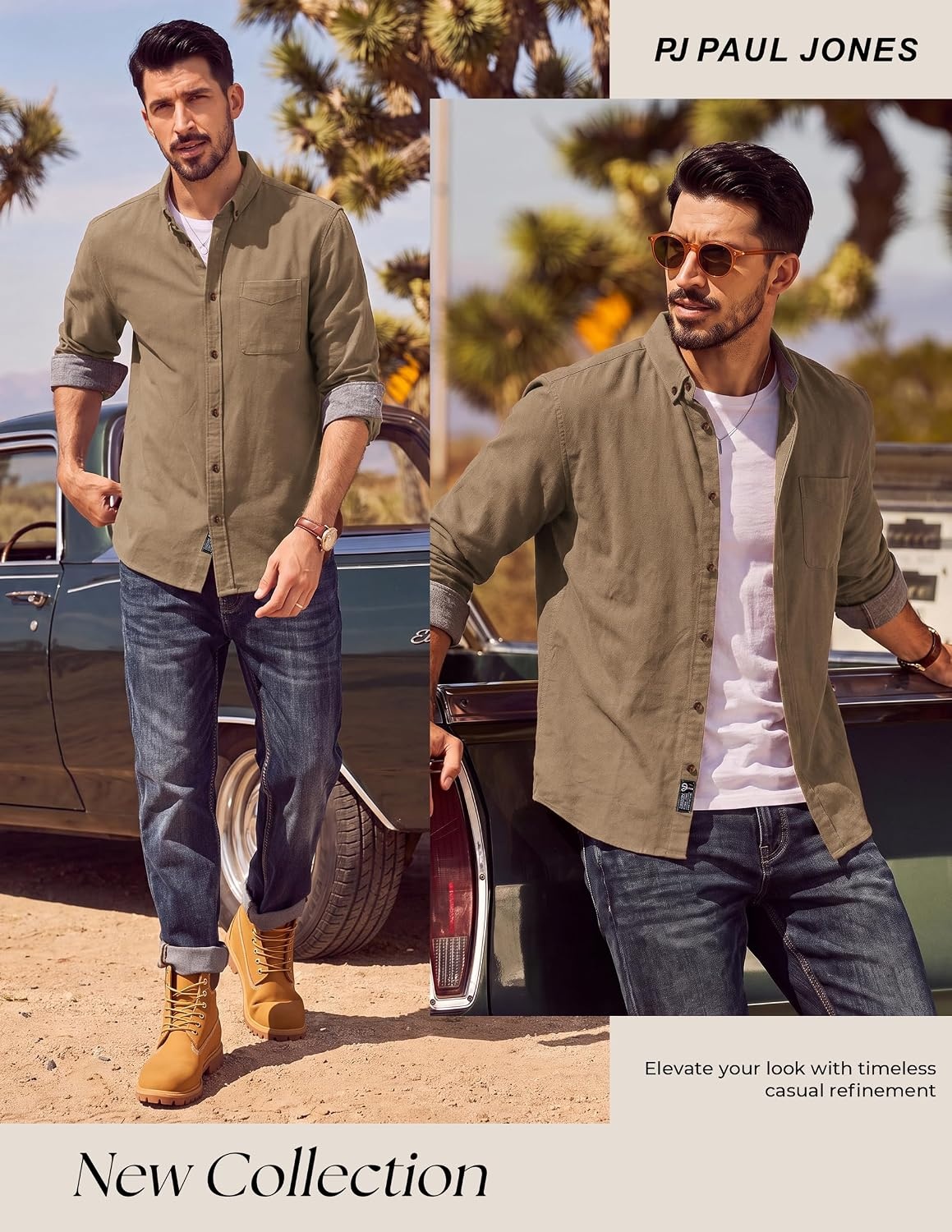 image:imagePJ PAUL JONES Mens Flannel Button Down Shirts 100 Brushed CottonLight Camel