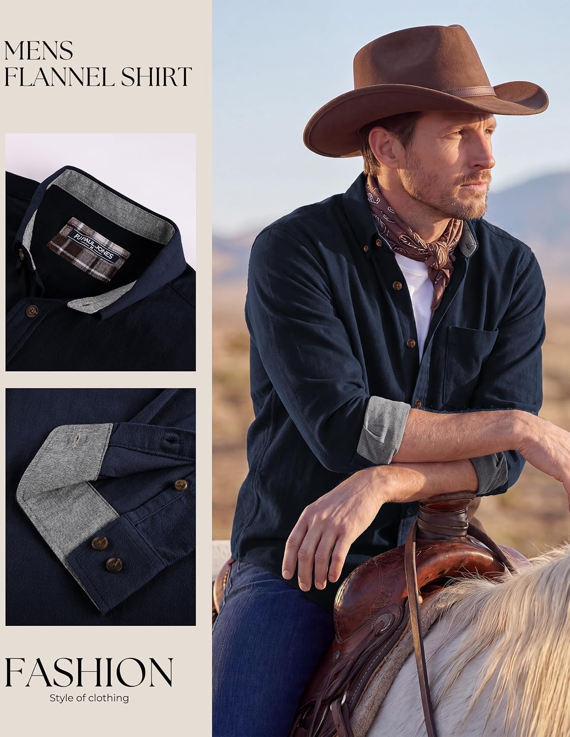 image:imagePJ PAUL JONES Mens Flannel Button Down Shirts 100 Brushed CottonNavy Blue