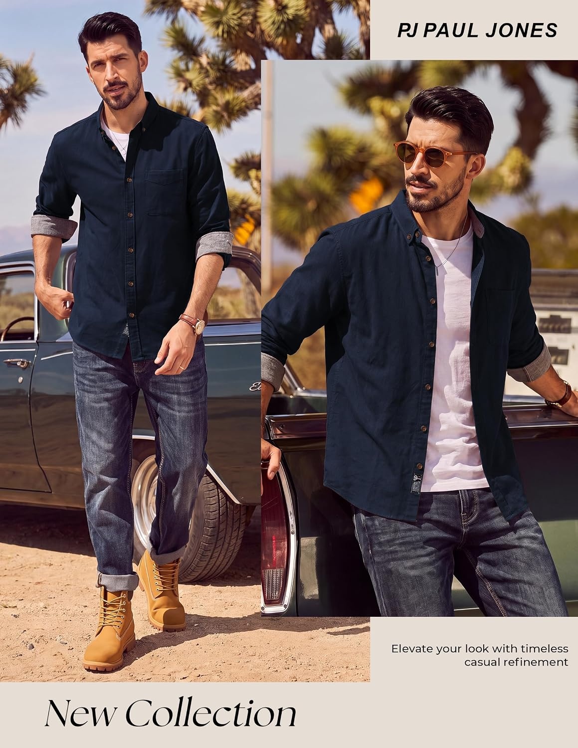 image:imagePJ PAUL JONES Mens Flannel Button Down Shirts 100 Brushed CottonNavy Blue