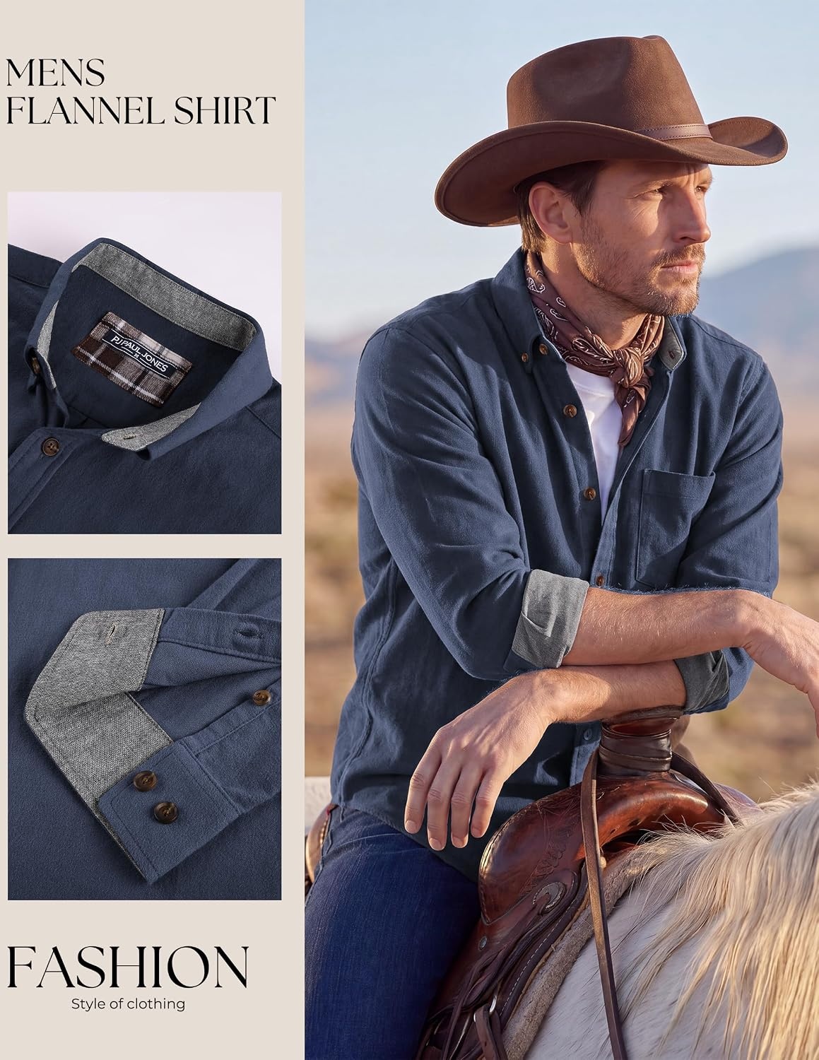 image:imagePJ PAUL JONES Mens Flannel Button Down Shirts 100 Brushed CottonRoyal Blue