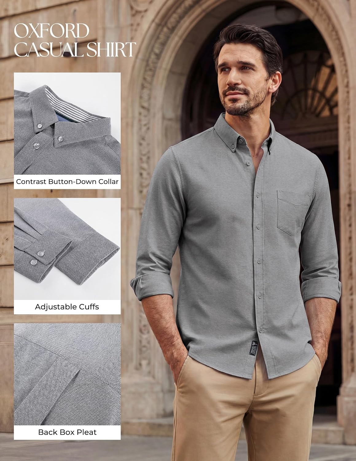 image:imagePJ PAUL JONES Mens Oxford Shirt Long Sleeve Button Down ShirtGray
