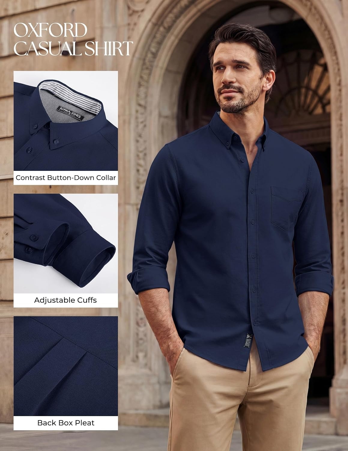 image:imagePJ PAUL JONES Mens Oxford Shirt Long Sleeve Button Down ShirtNavy Blue