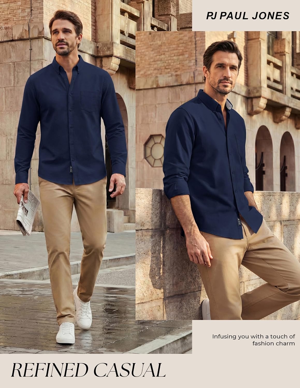 image:imagePJ PAUL JONES Mens Oxford Shirt Long Sleeve Button Down ShirtNavy Blue