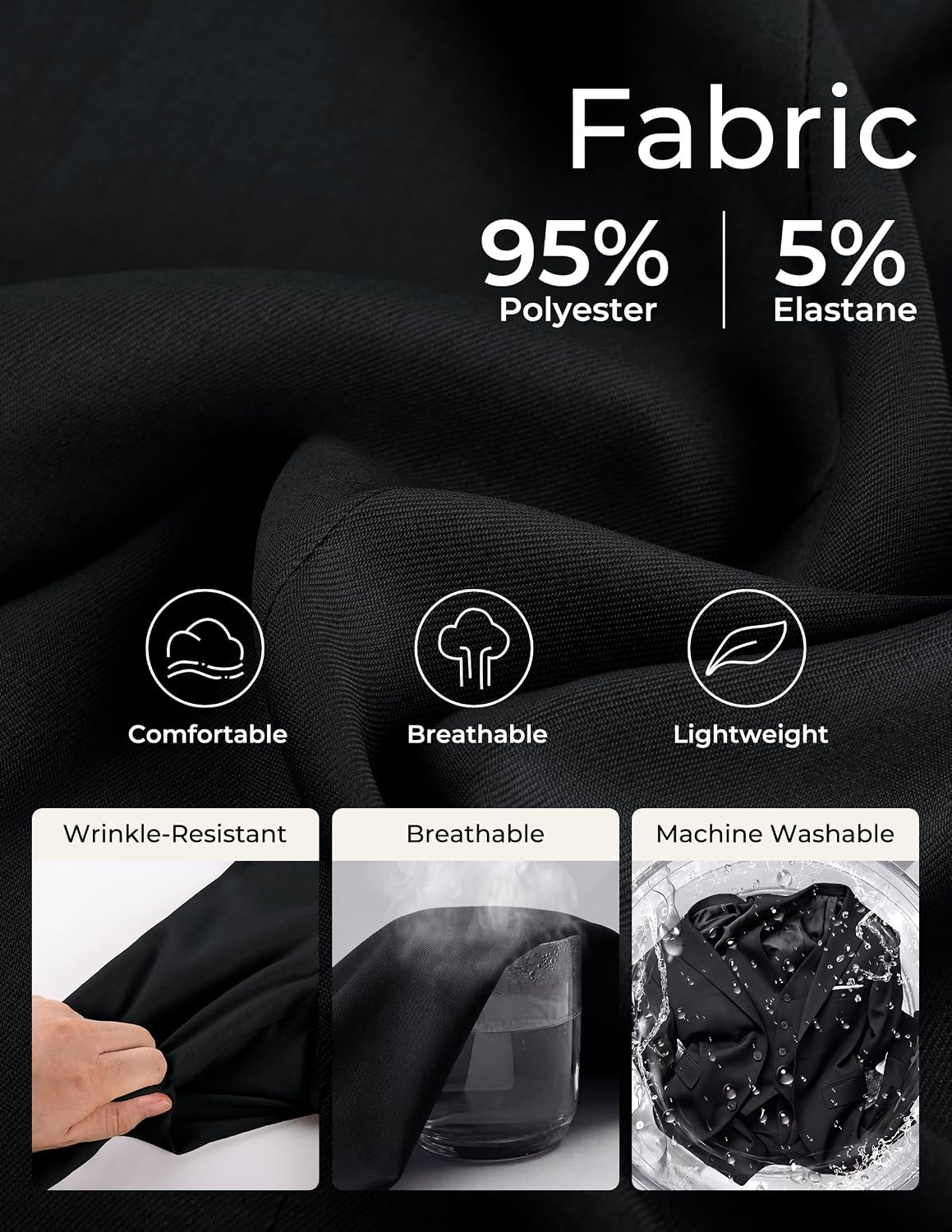 image:imagePJ PAUL JONES Suits for Men 3 Piece Classic Fit Suit Set Dress Tuxedo SuitBlack