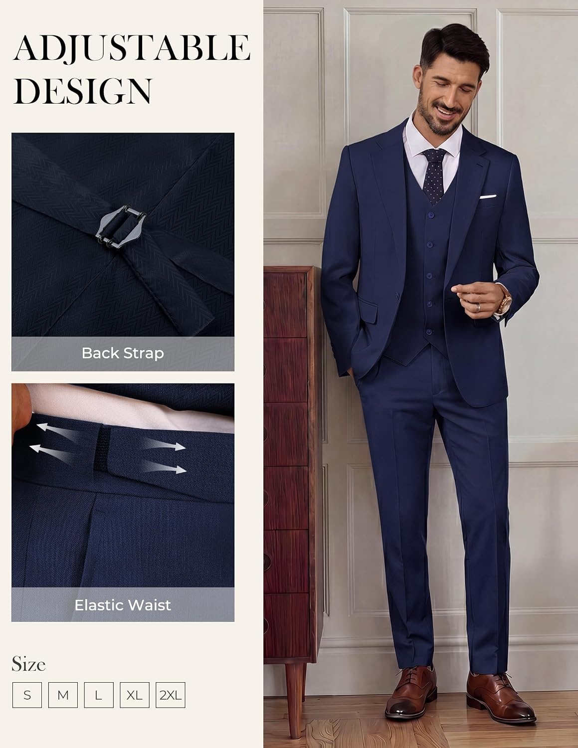 image:imagePJ PAUL JONES Suits for Men 3 Piece Classic Fit Suit Set Dress Tuxedo SuitDark Blue