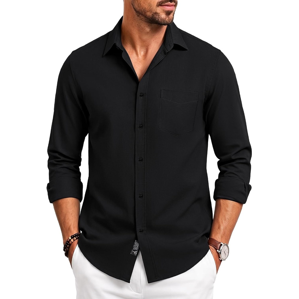 image:imagePJ PAUL JONES Mens Button Down Long Sleeve Shirts CasualBlack