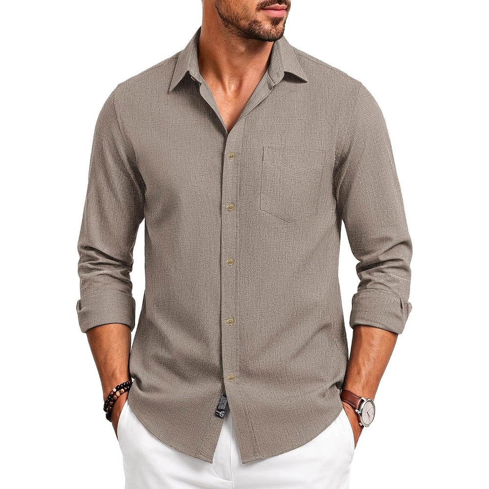 image:imagePJ PAUL JONES Mens Button Down Long Sleeve Shirts CasualCoffee
