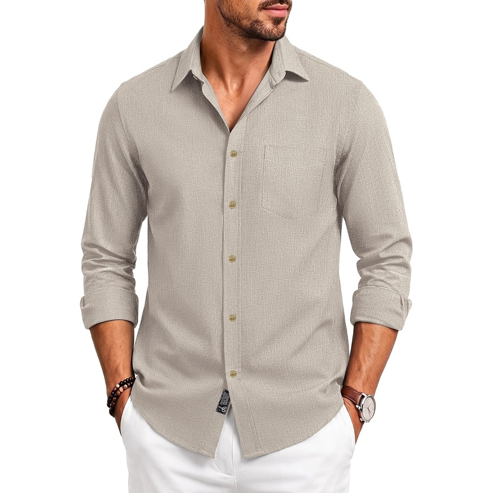 image:imagePJ PAUL JONES Mens Button Down Long Sleeve Shirts CasualCream