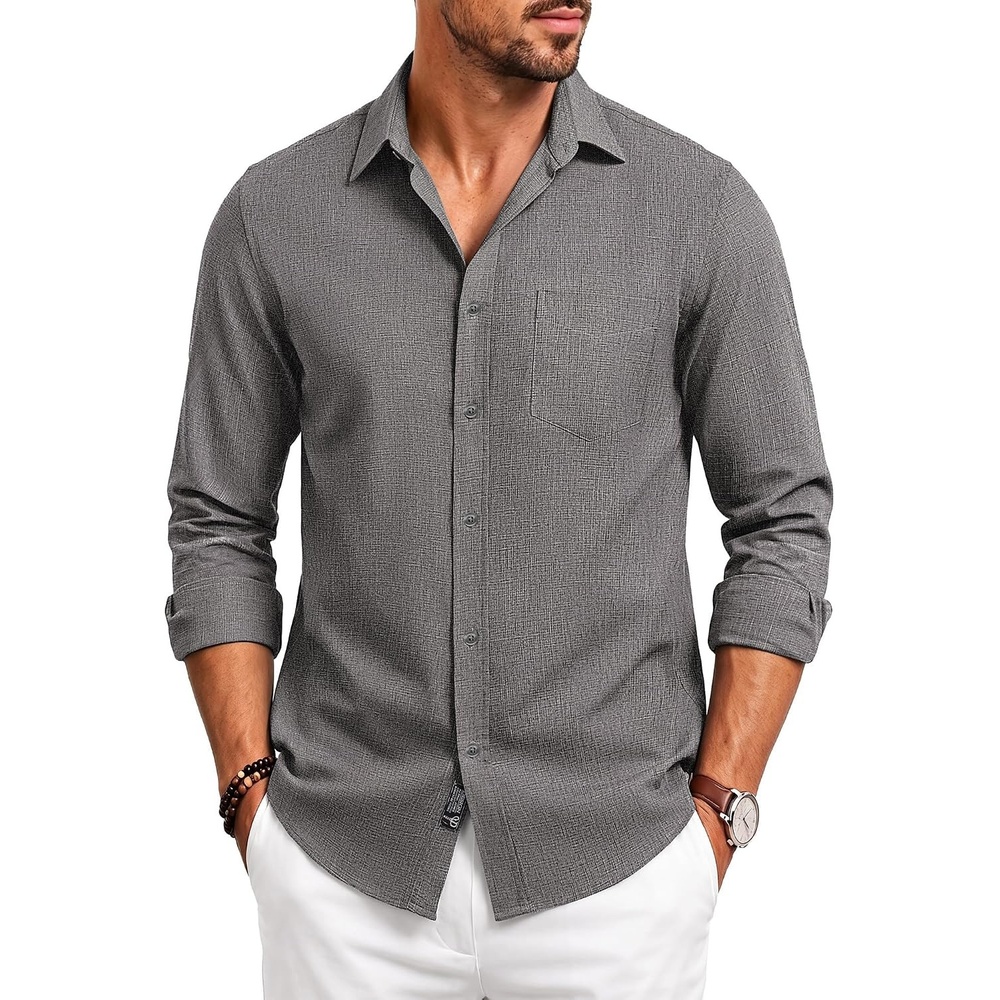 image:imagePJ PAUL JONES Mens Button Down Long Sleeve Shirts CasualMedium Gray
